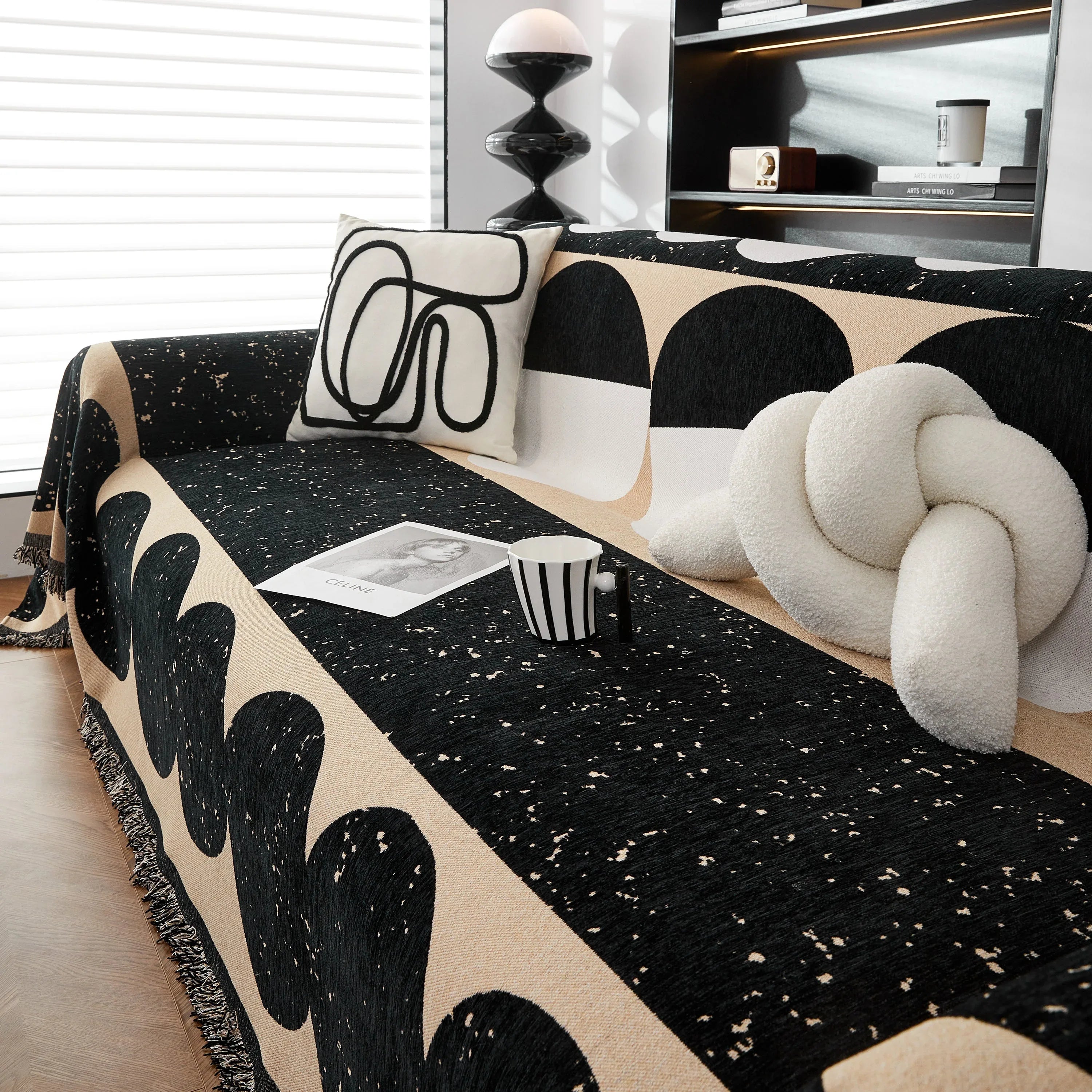 Chenille Circular Motif Sofa Protector Cover, Sofa Slipcovers L Shape, Sectional Sofa Couch Covers - TaroTextile