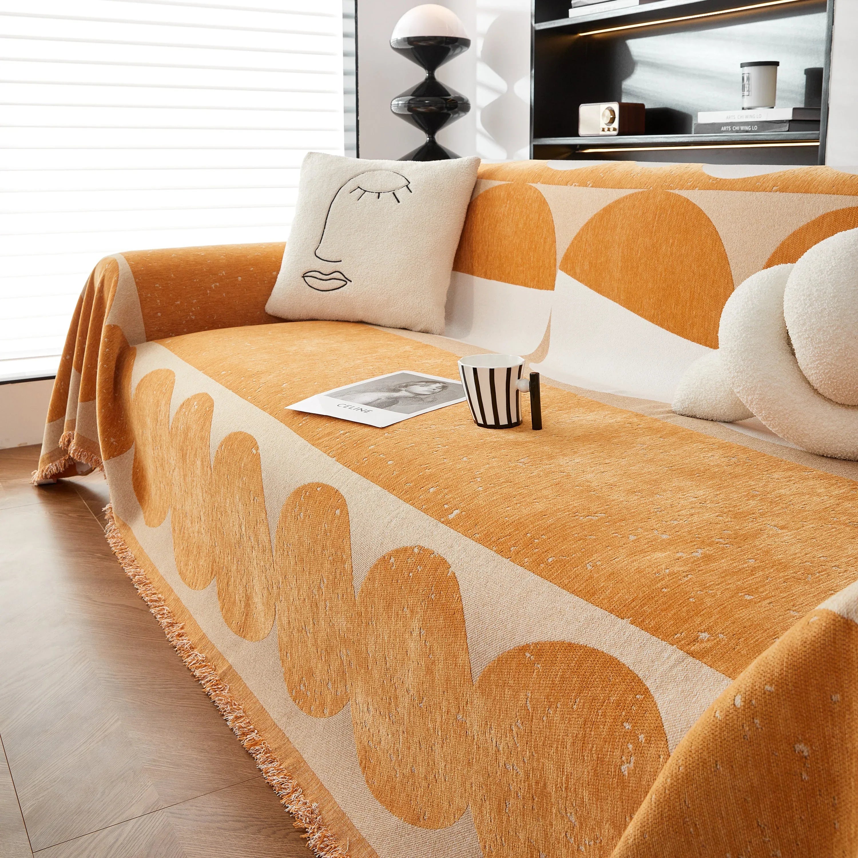 Chenille Circular Motif Sofa Protector Cover, Sofa Slipcovers L Shape, Sectional Sofa Couch Covers - TaroTextile