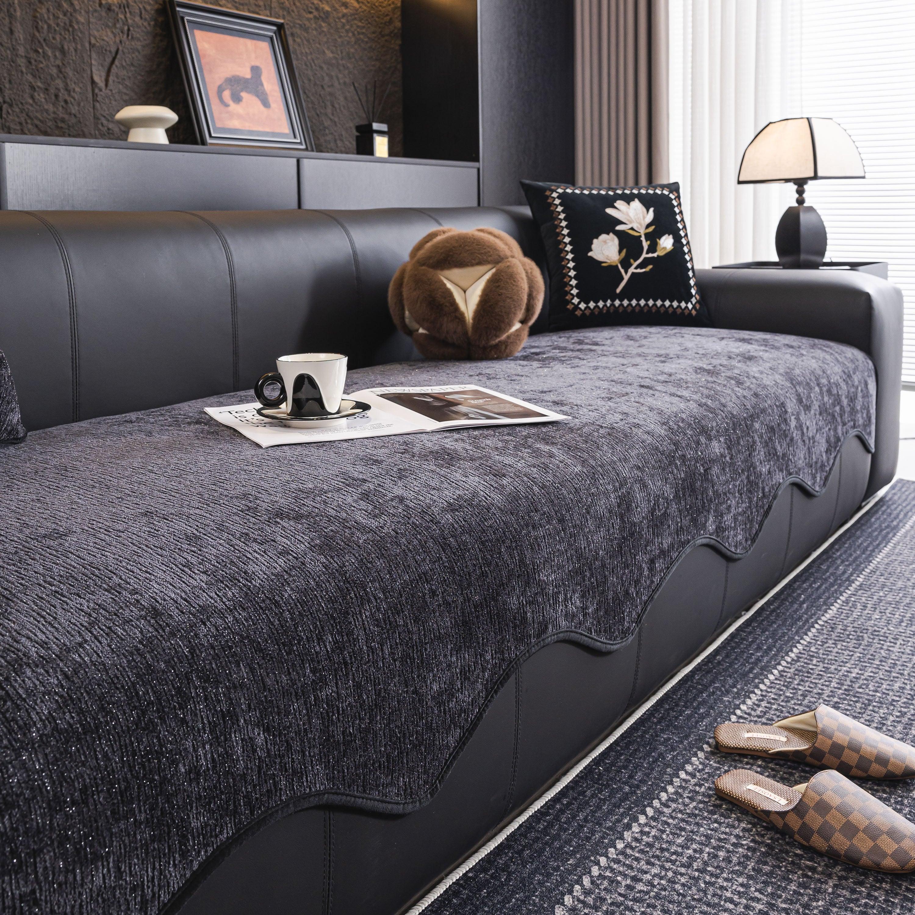 Chenille Couch Cover with Scalloped Edge, Non-Slip Modular Slipcover Sectional - TaroTextile