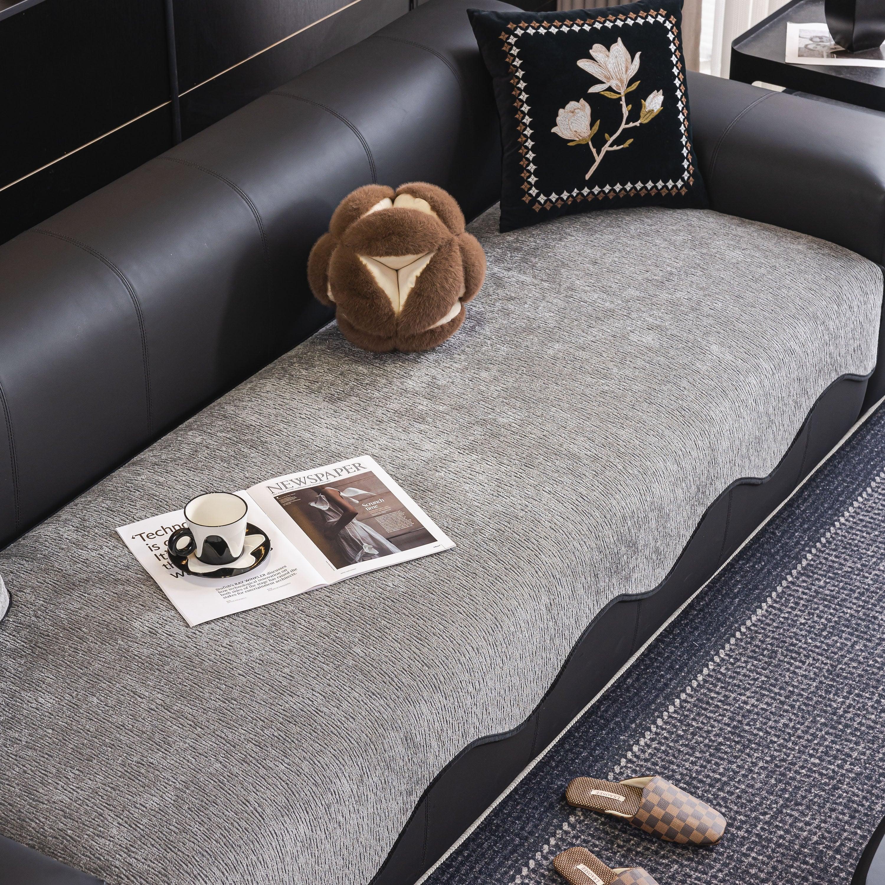 Chenille Couch Cover with Scalloped Edge, Non-Slip Modular Slipcover Sectional - TaroTextile