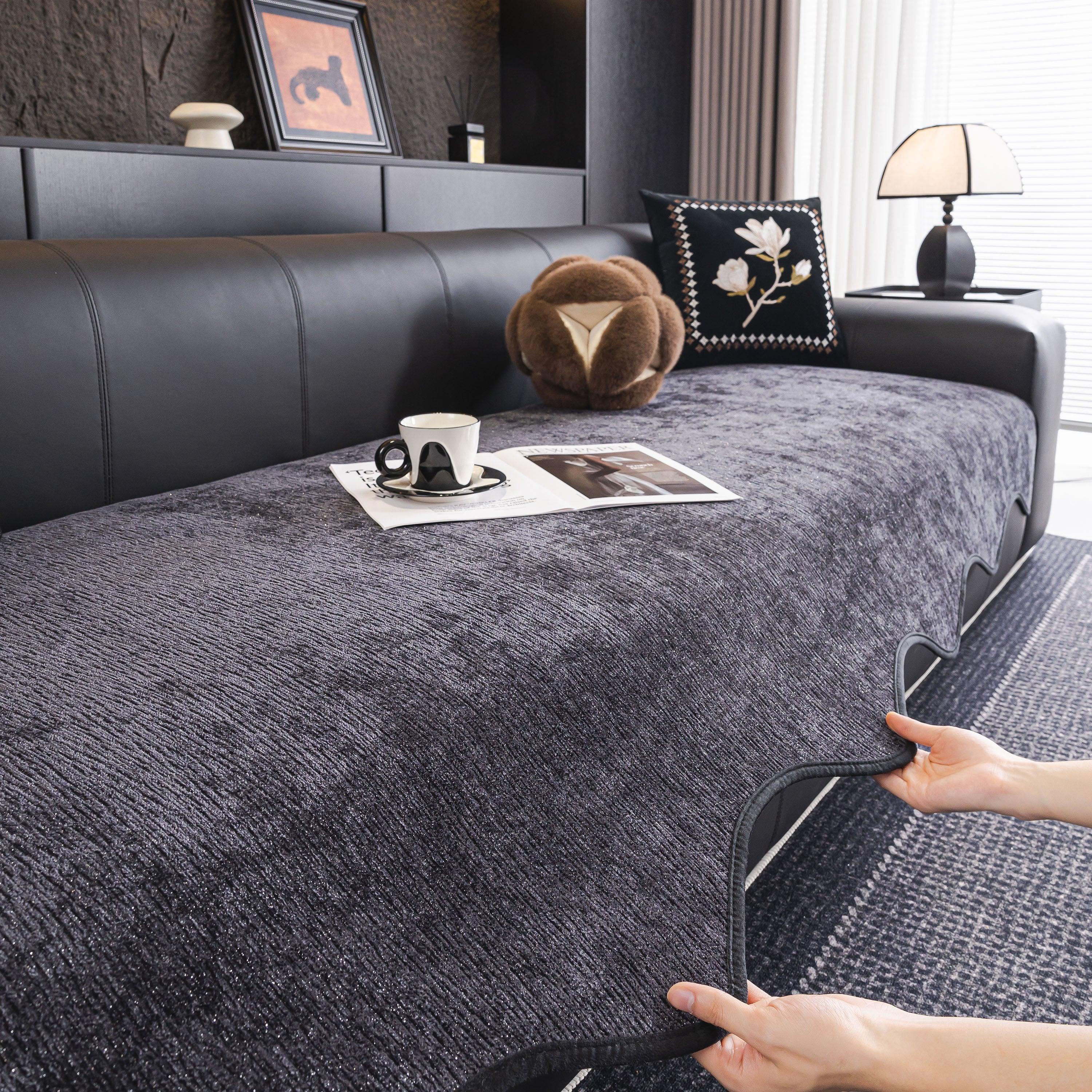 Chenille Couch Cover with Scalloped Edge, Non-Slip Modular Slipcover Sectional - TaroTextile