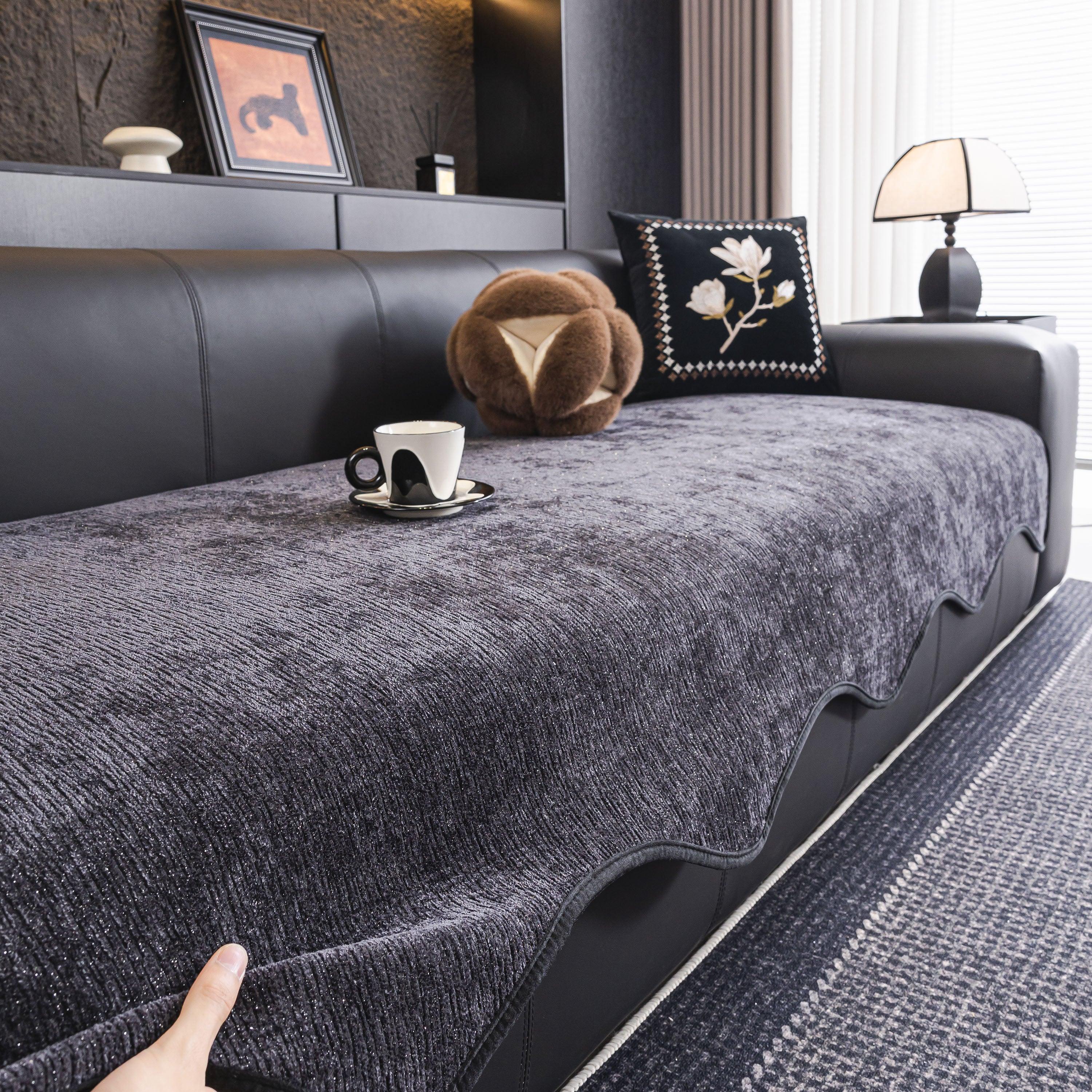 Chenille Couch Cover with Scalloped Edge, Non-Slip Modular Slipcover Sectional - TaroTextile