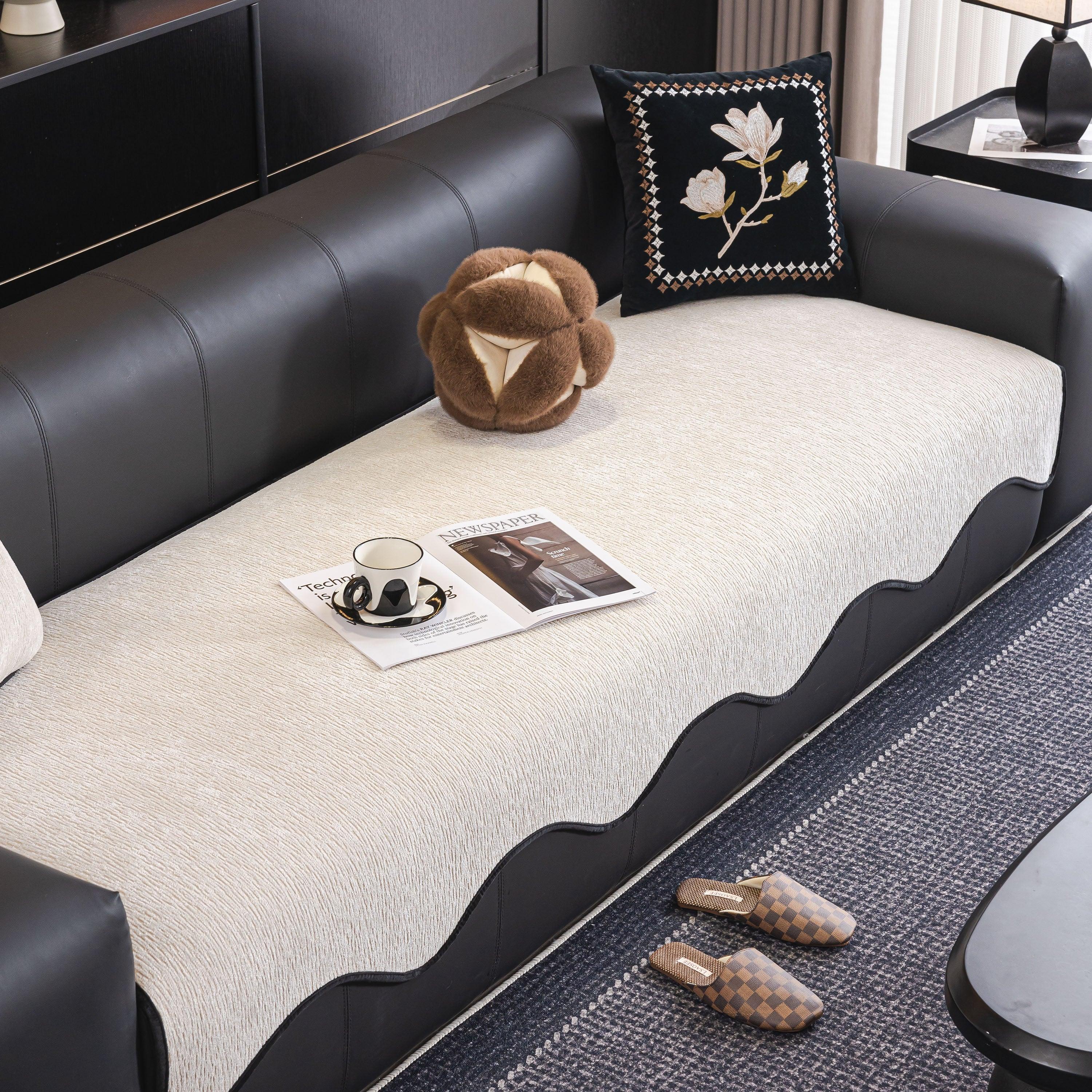 Chenille Couch Cover with Scalloped Edge, Non-Slip Modular Slipcover Sectional - TaroTextile