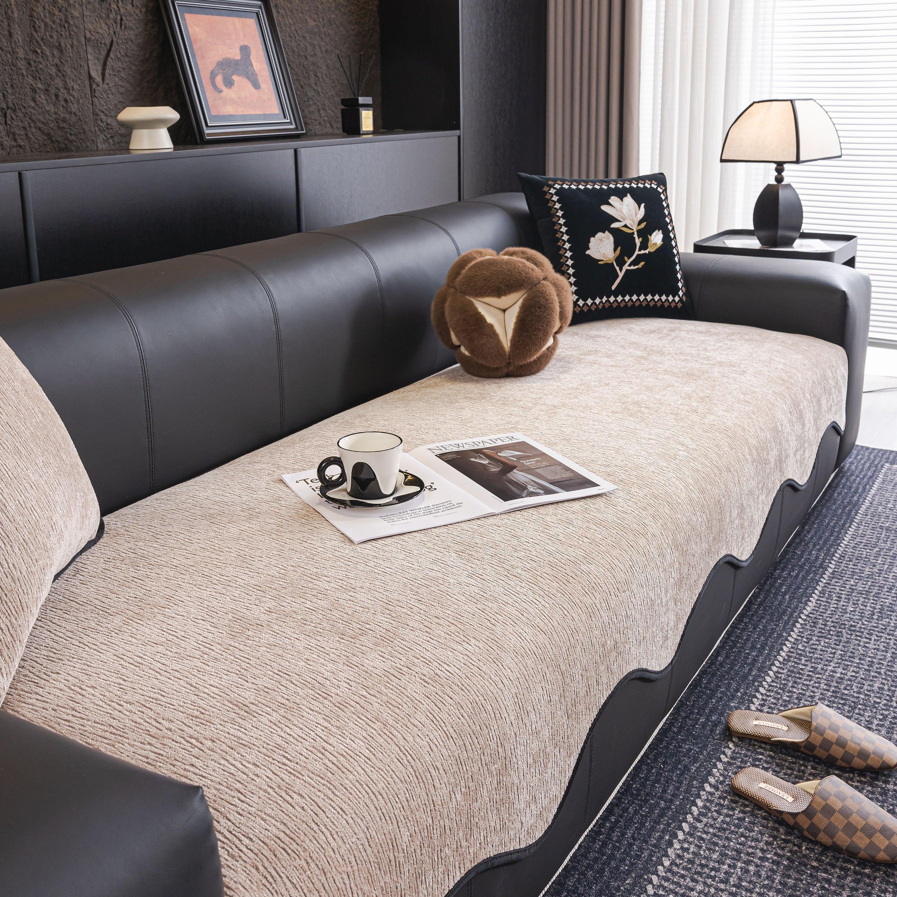 Chenille Couch Cover with Scalloped Edge, Non-Slip Modular Slipcover Sectional - TaroTextile