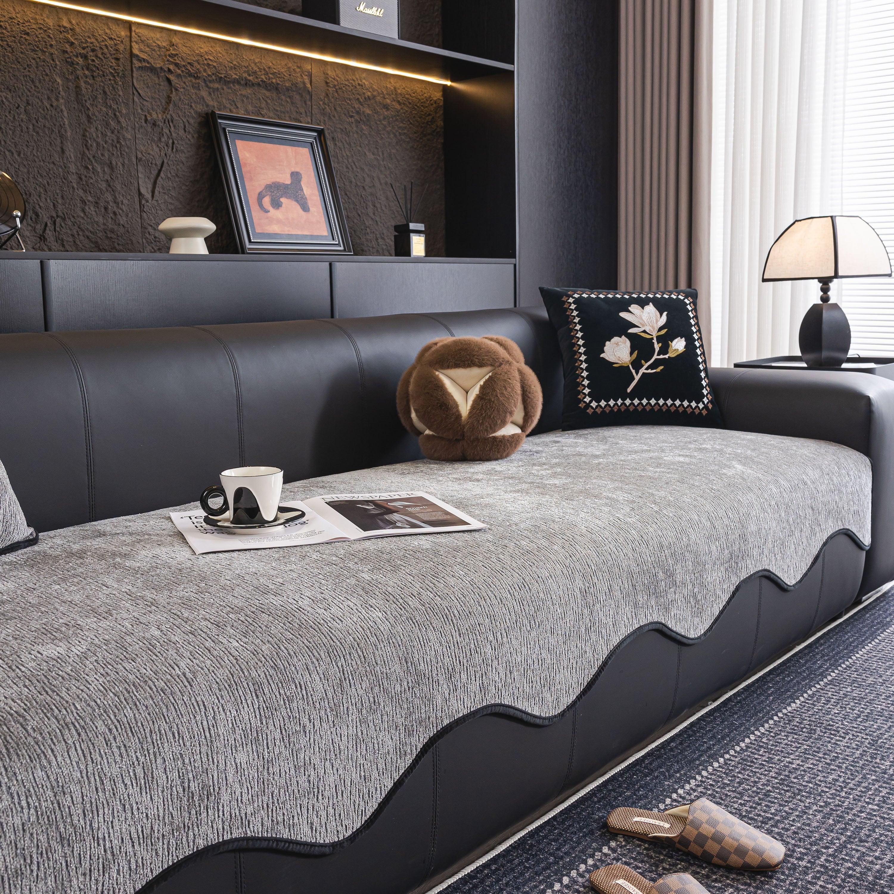 Chenille Couch Cover with Scalloped Edge, Non-Slip Modular Slipcover Sectional - TaroTextile