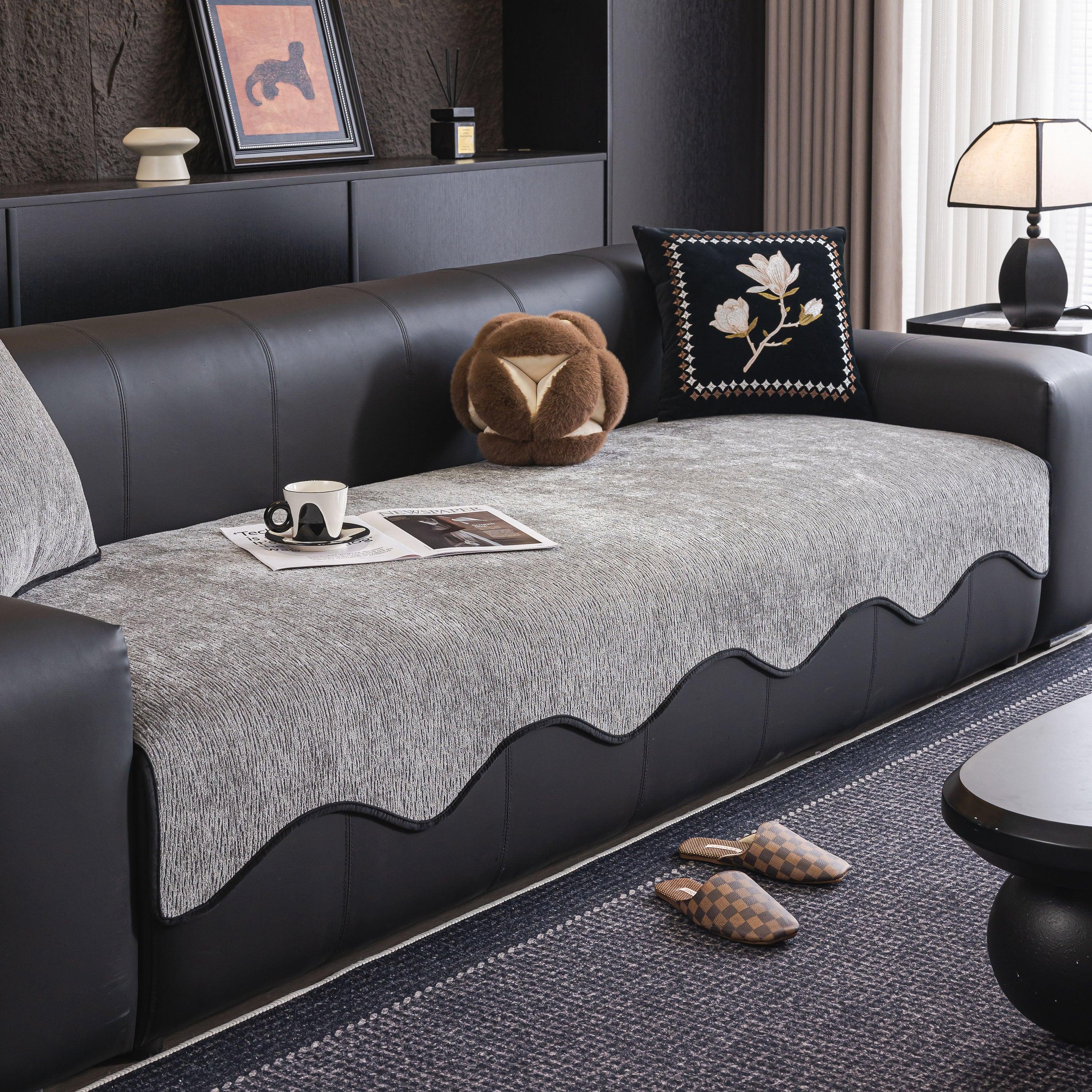 Chenille Couch Cover with Scalloped Edge, Non-Slip Modular Slipcover Sectional - TaroTextile