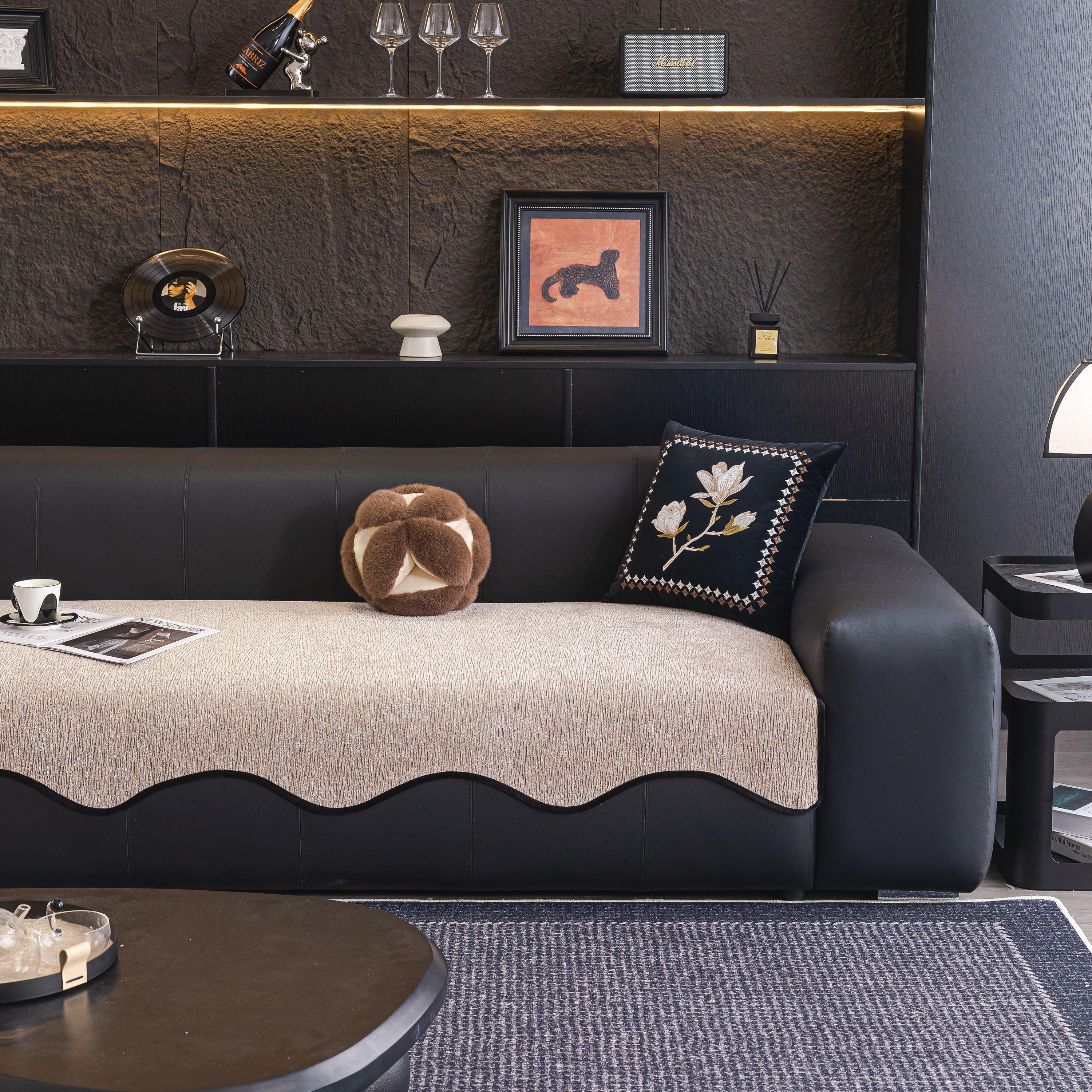 Chenille Couch Cover with Scalloped Edge, Non-Slip Modular Slipcover Sectional - TaroTextile