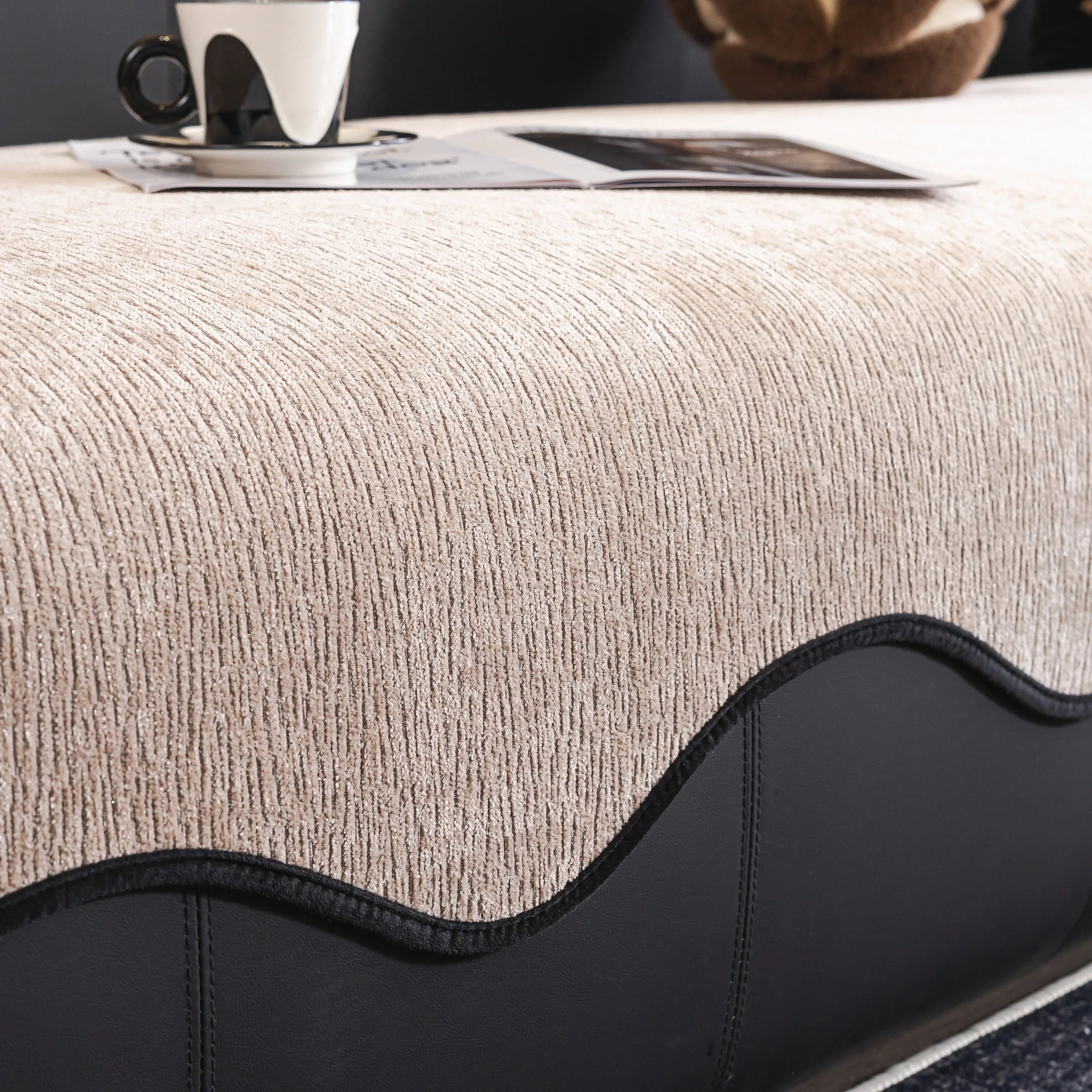 Chenille Couch Cover with Scalloped Edge, Non-Slip Modular Slipcover Sectional - TaroTextile