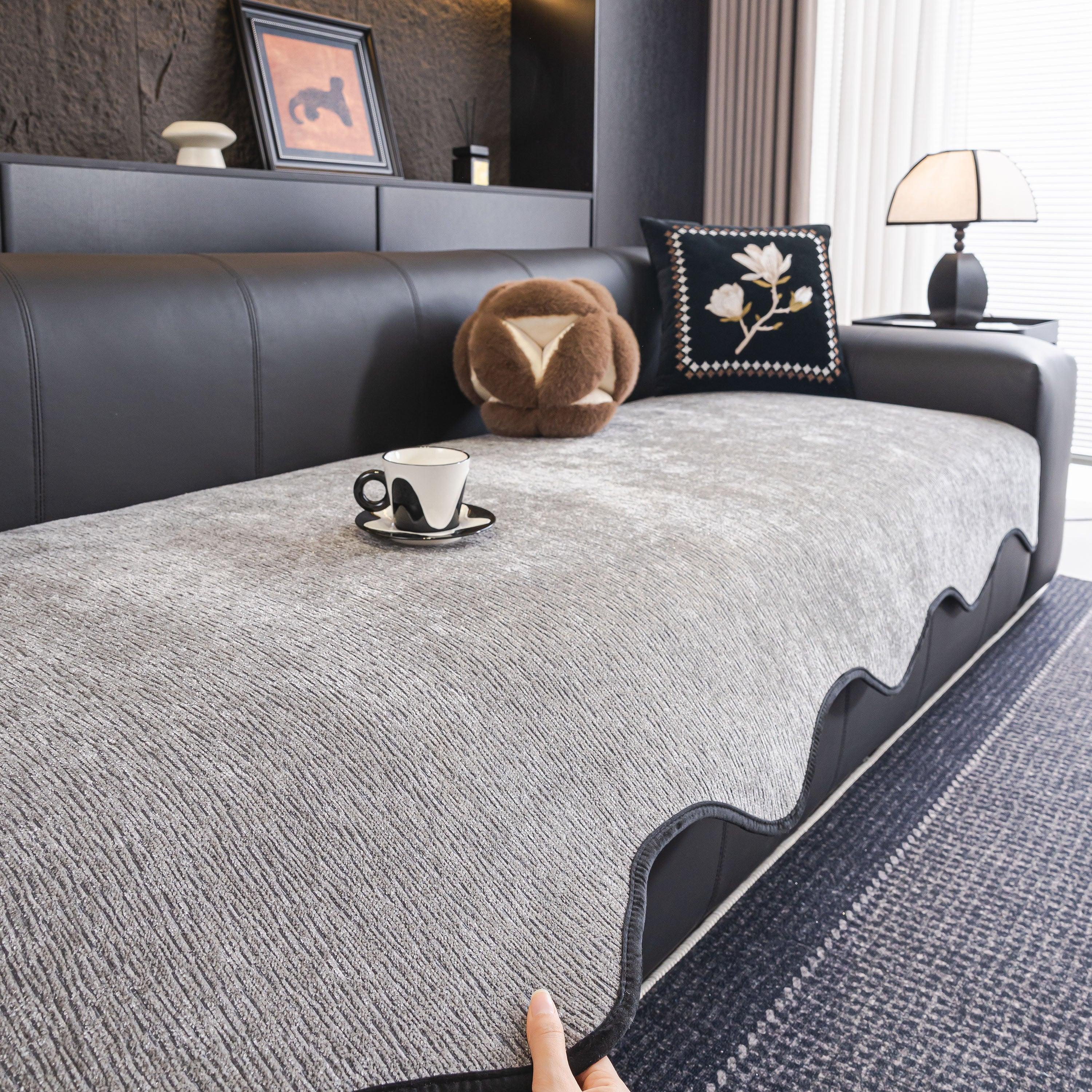 Chenille Couch Cover with Scalloped Edge, Non-Slip Modular Slipcover Sectional - TaroTextile