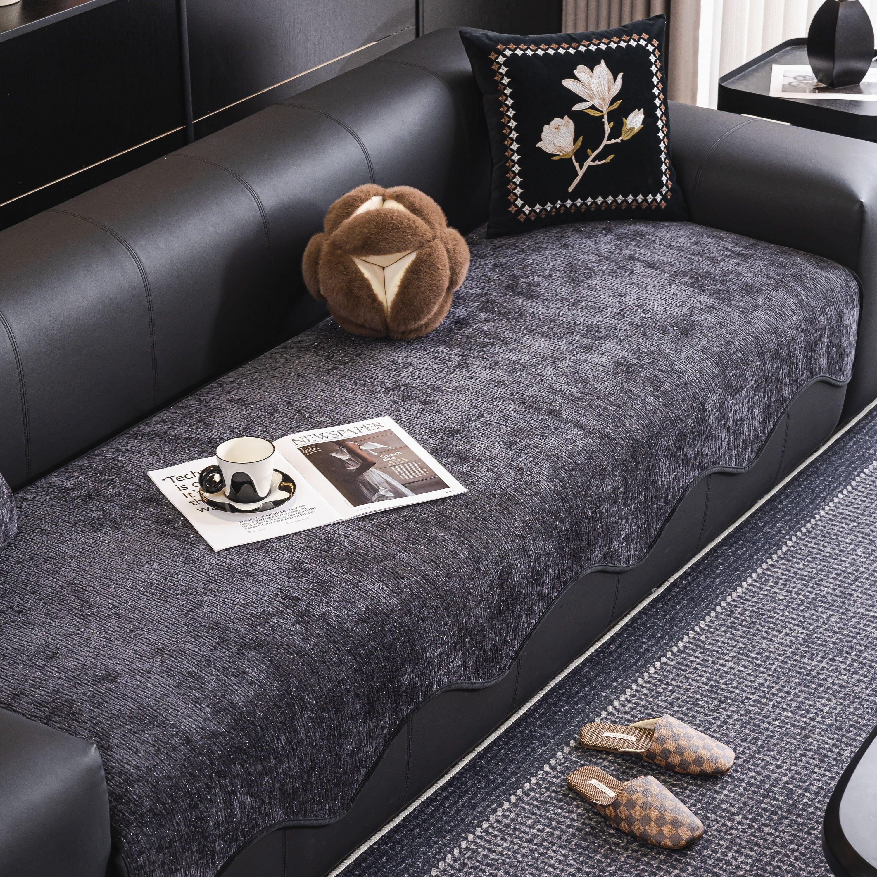 Chenille Couch Cover with Scalloped Edge, Non-Slip Modular Slipcover Sectional - TaroTextile