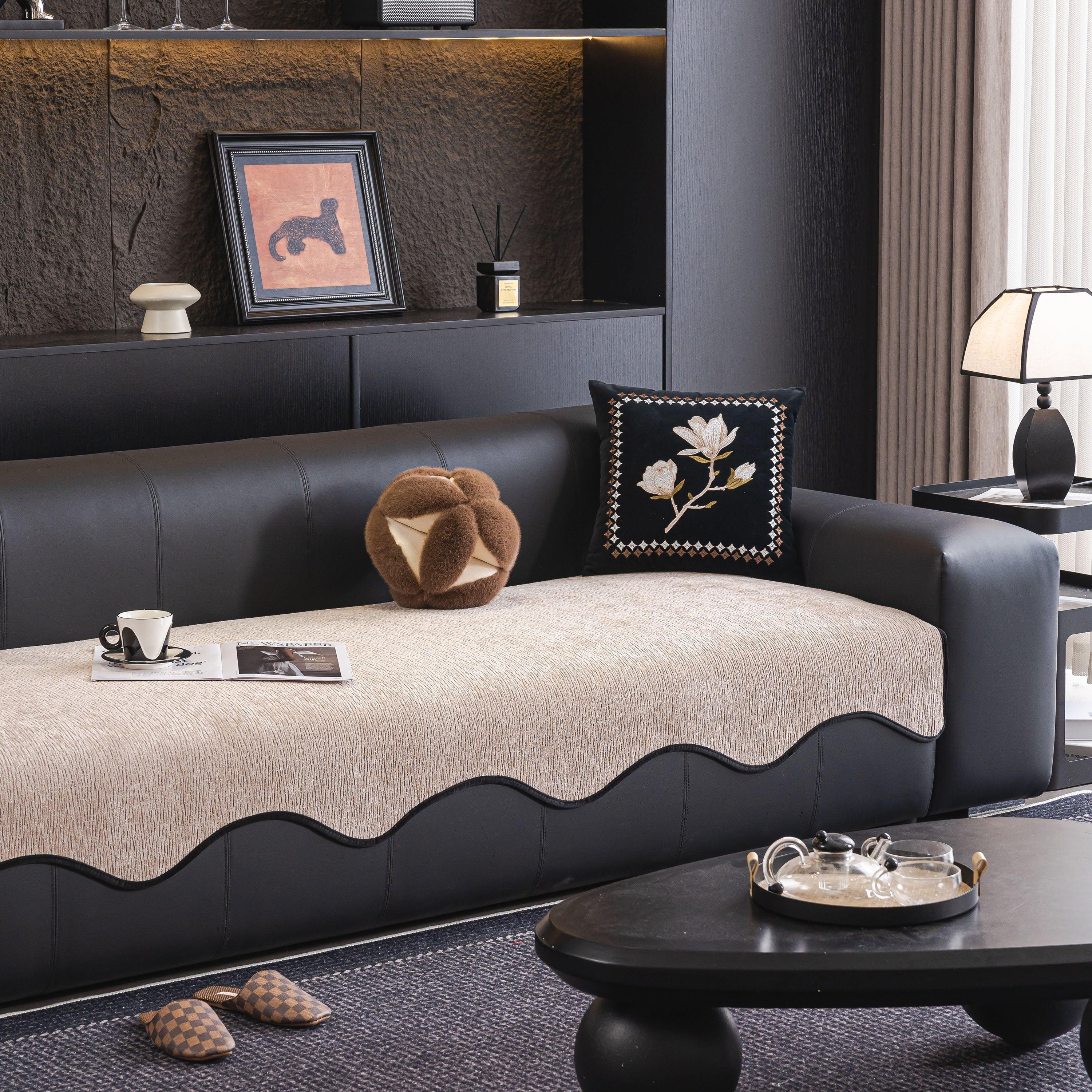 Chenille Couch Cover with Scalloped Edge, Non-Slip Modular Slipcover Sectional - TaroTextile