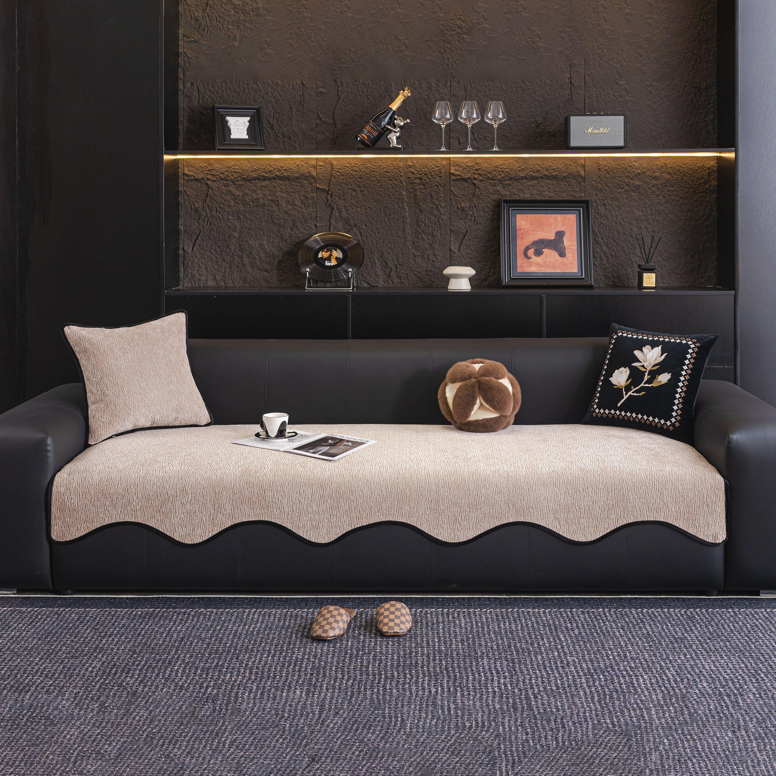 Chenille Couch Cover with Scalloped Edge, Non-Slip Modular Slipcover Sectional - TaroTextile