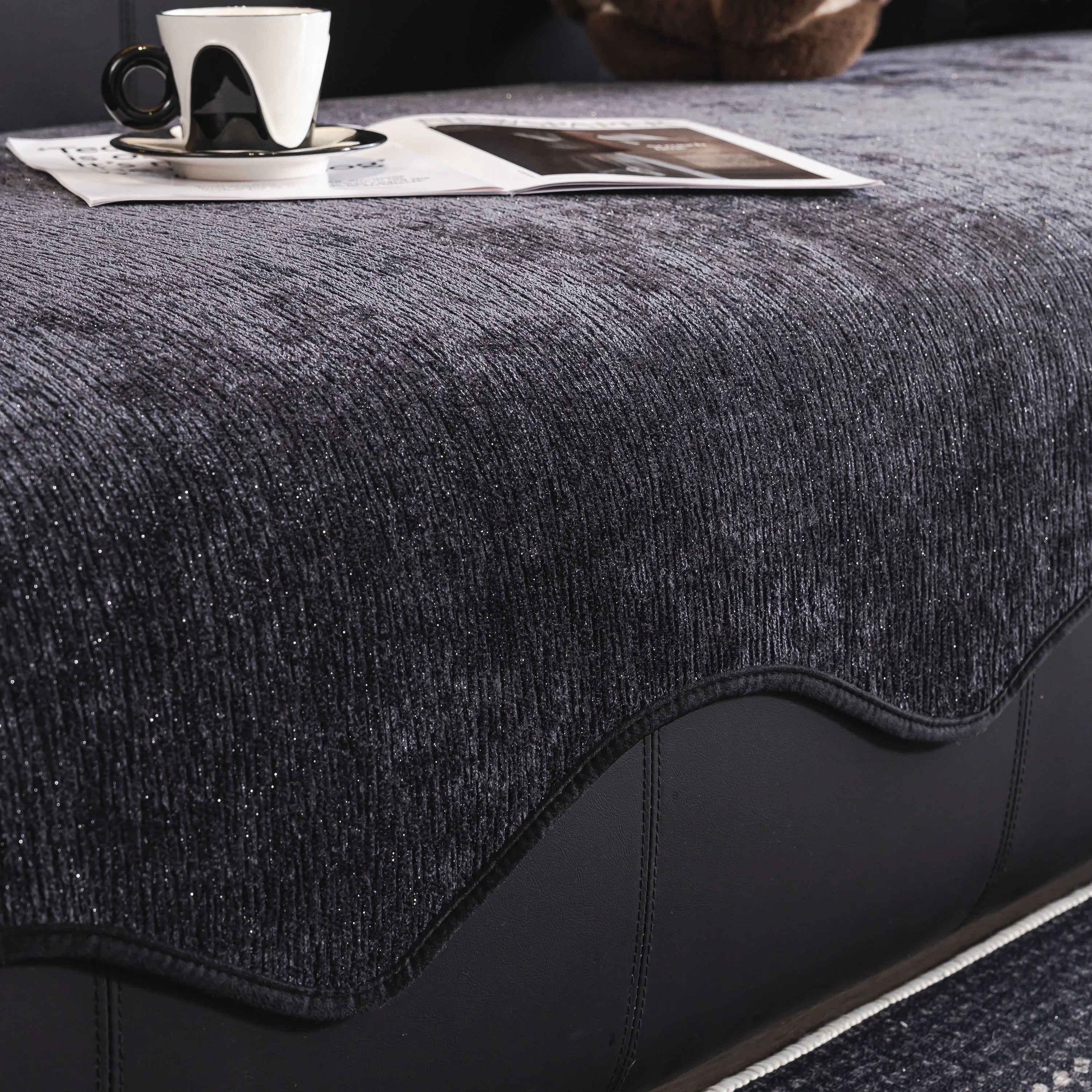 Chenille Couch Cover with Scalloped Edge, Non-Slip Modular Slipcover Sectional - TaroTextile