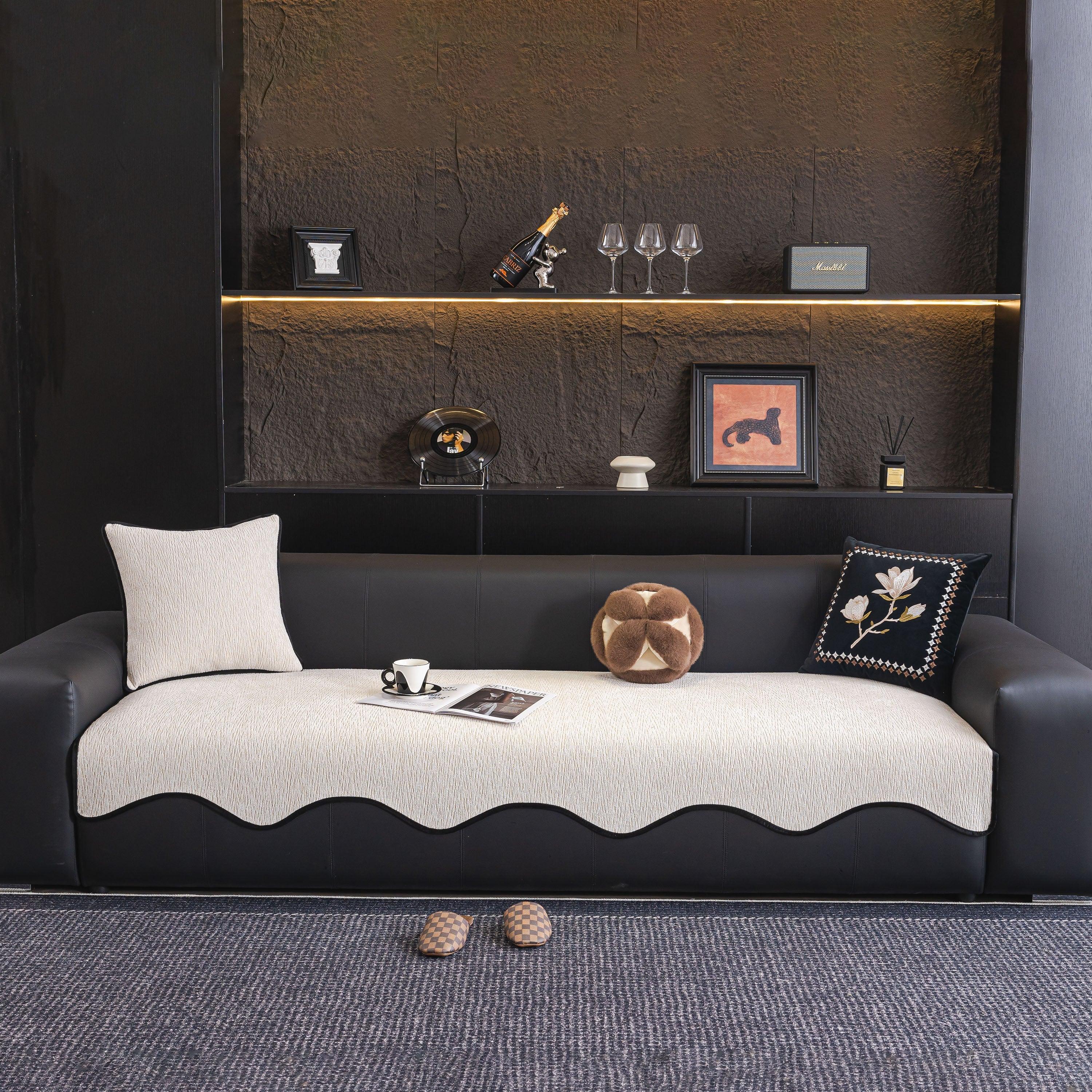 Chenille Couch Cover with Scalloped Edge, Non-Slip Modular Slipcover Sectional - TaroTextile