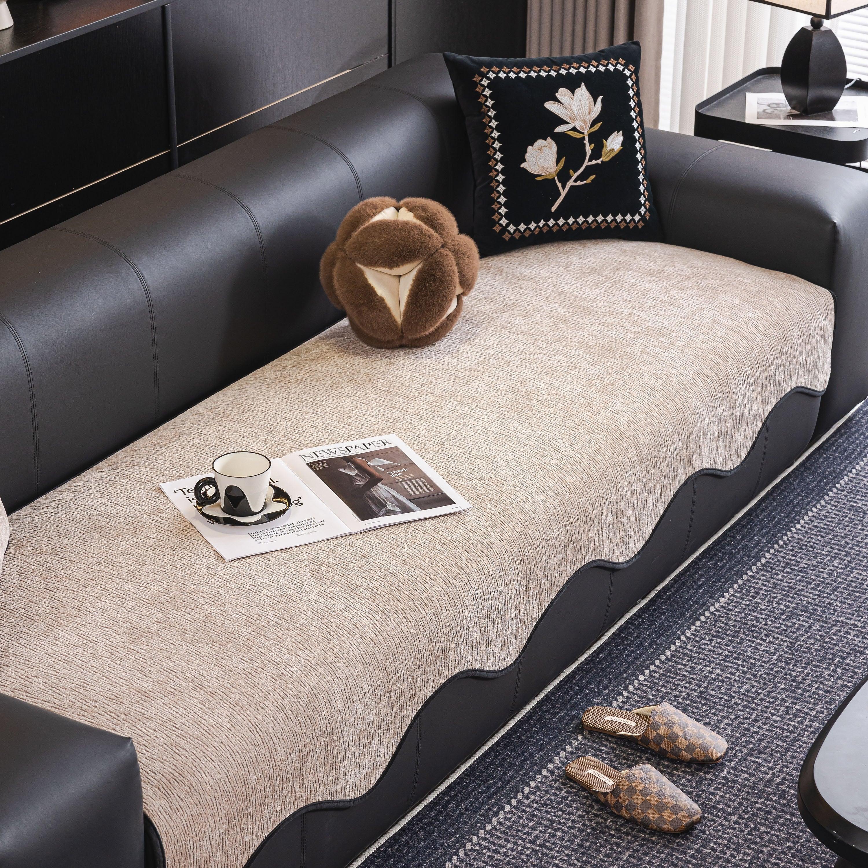 Chenille Couch Cover with Scalloped Edge, Non-Slip Modular Slipcover Sectional - TaroTextile