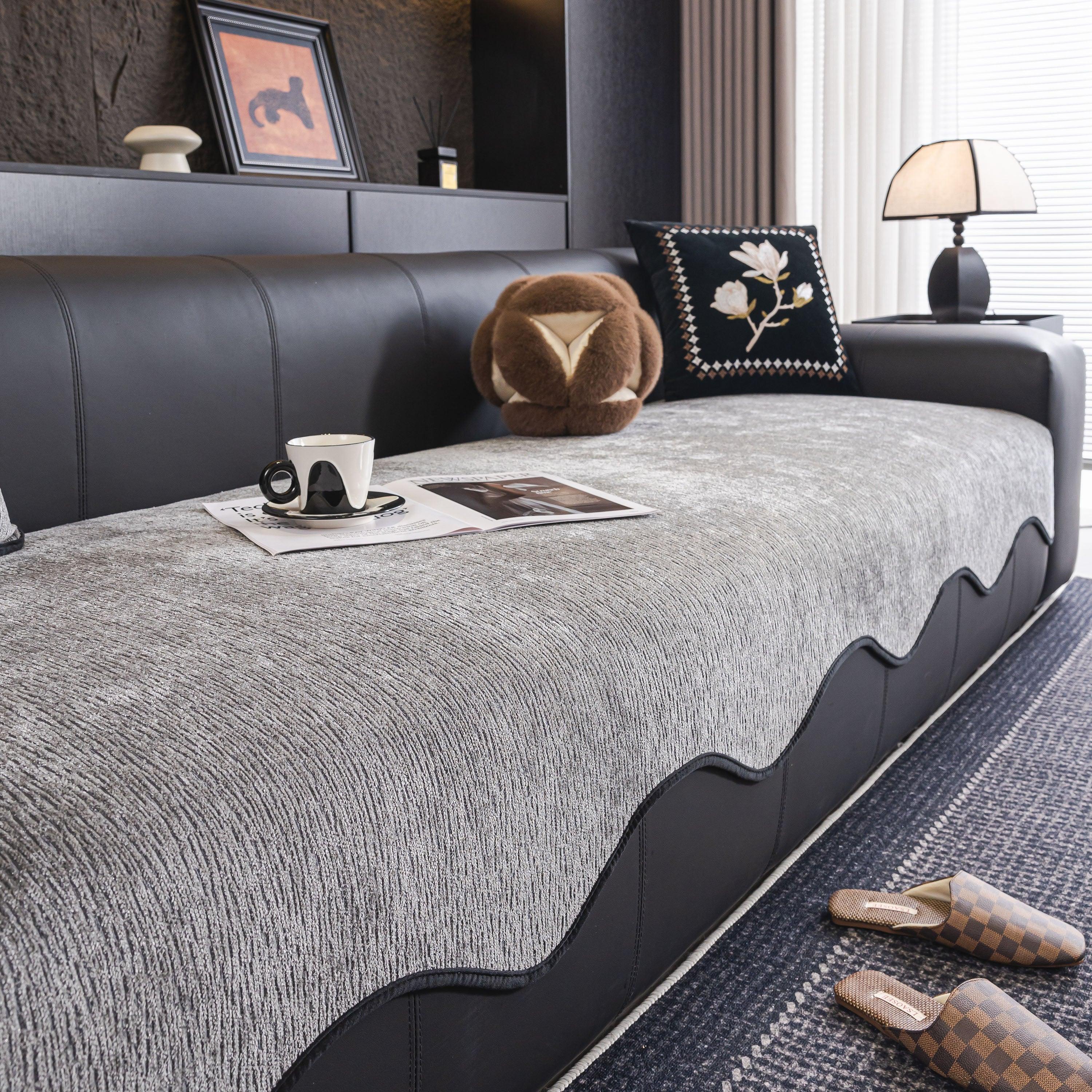 Chenille Couch Cover with Scalloped Edge, Non-Slip Modular Slipcover Sectional - TaroTextile