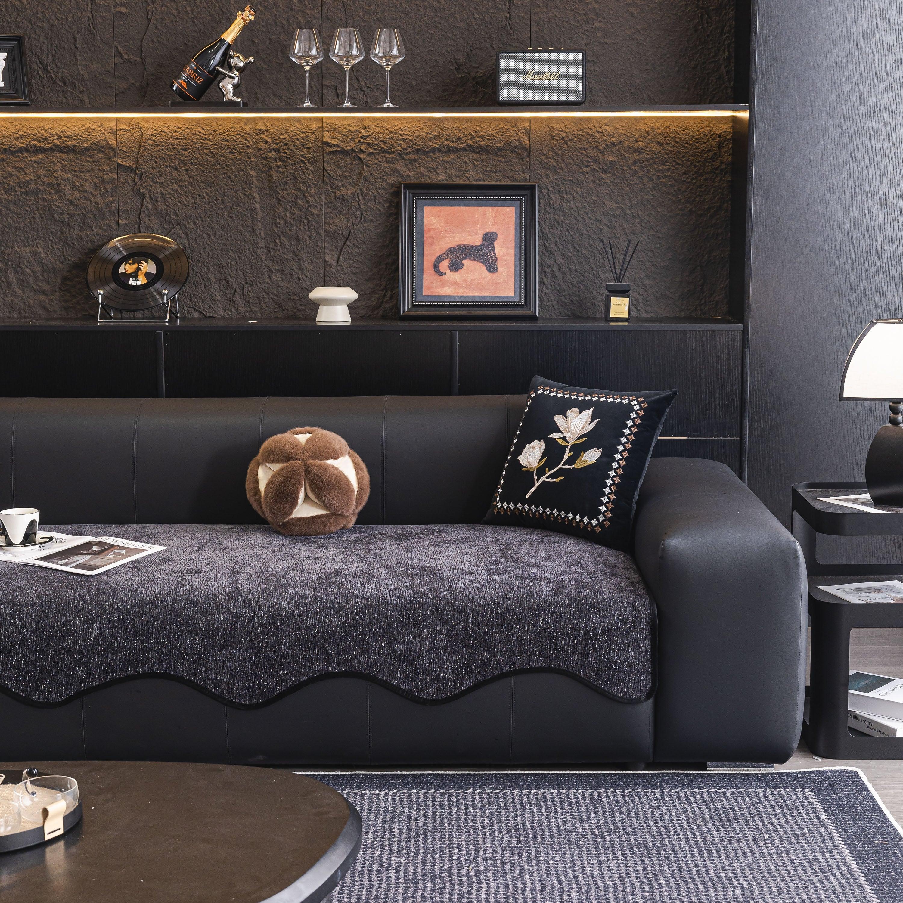 Chenille Couch Cover with Scalloped Edge, Non-Slip Modular Slipcover Sectional - TaroTextile