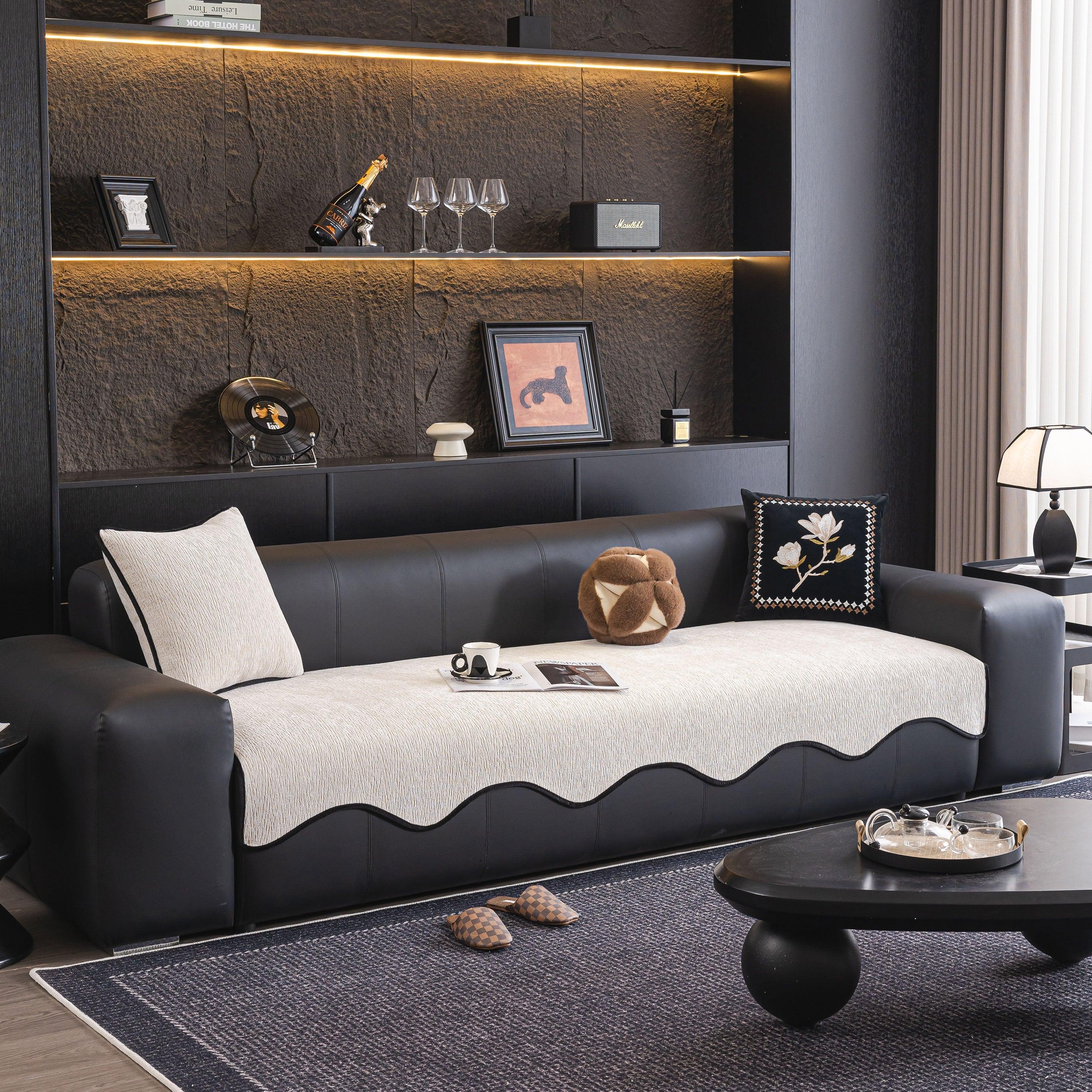 Chenille Couch Cover with Scalloped Edge, Non-Slip Modular Slipcover Sectional - TaroTextile