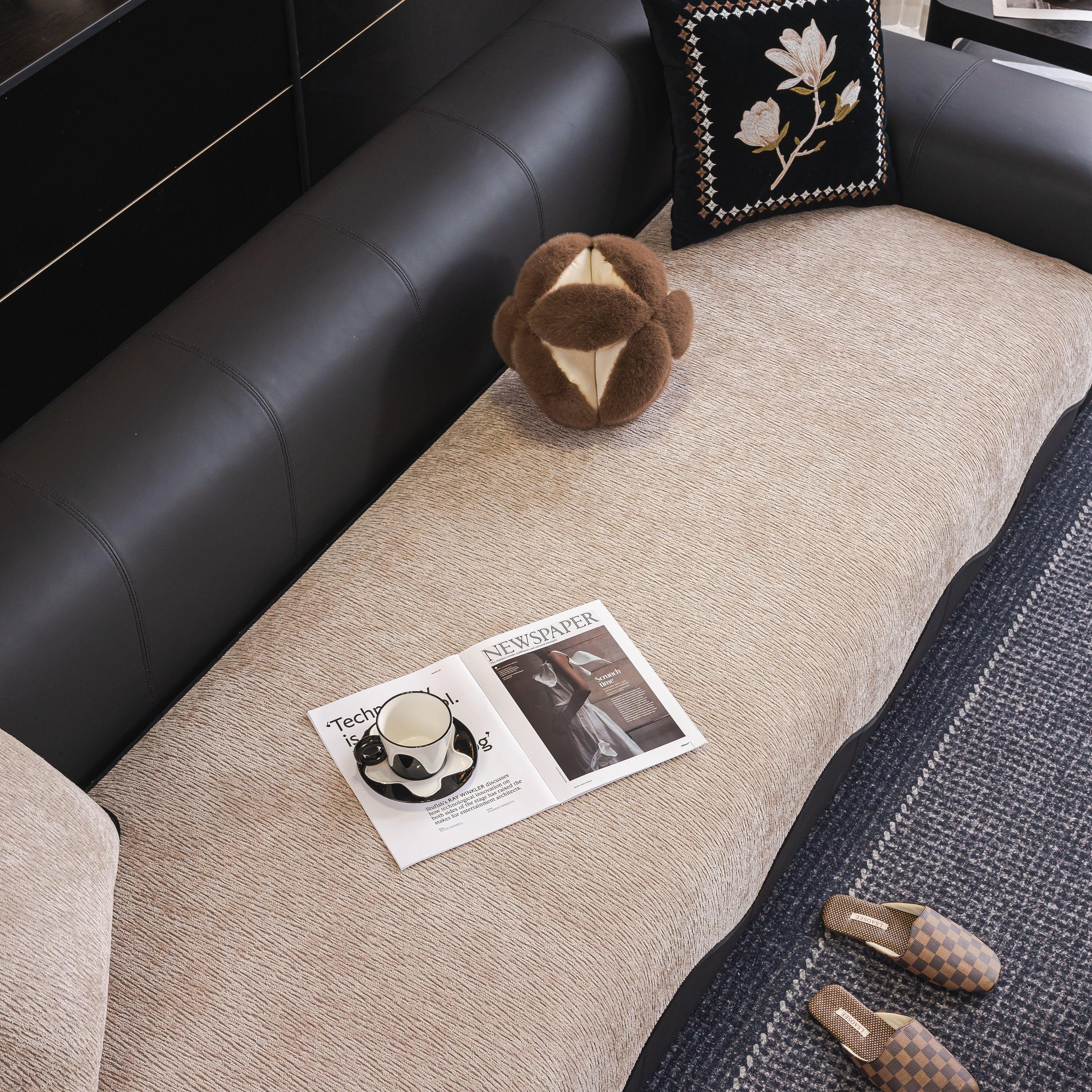 Chenille Couch Cover with Scalloped Edge, Non-Slip Modular Slipcover Sectional - TaroTextile