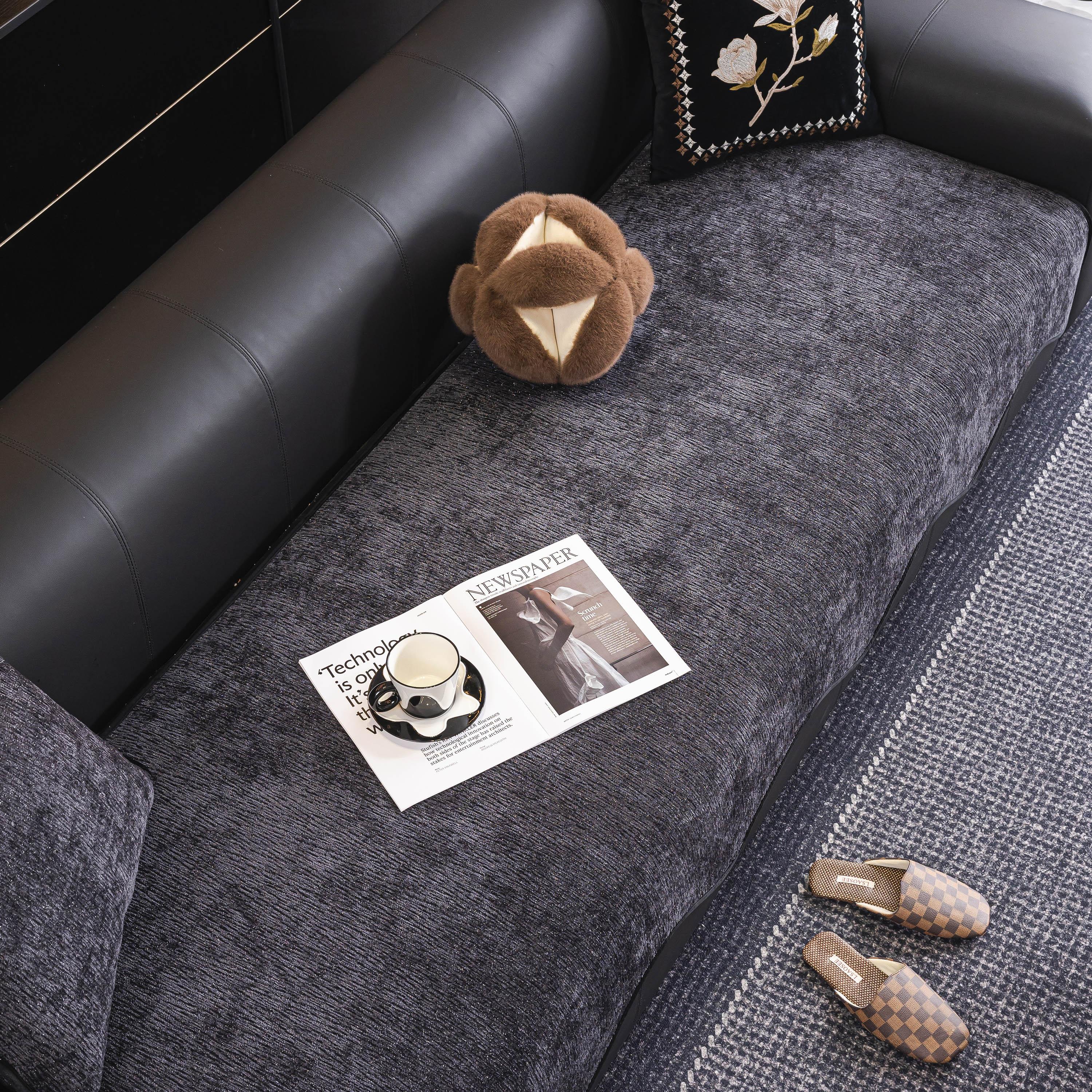 Chenille Couch Cover with Scalloped Edge, Non-Slip Modular Slipcover Sectional - TaroTextile