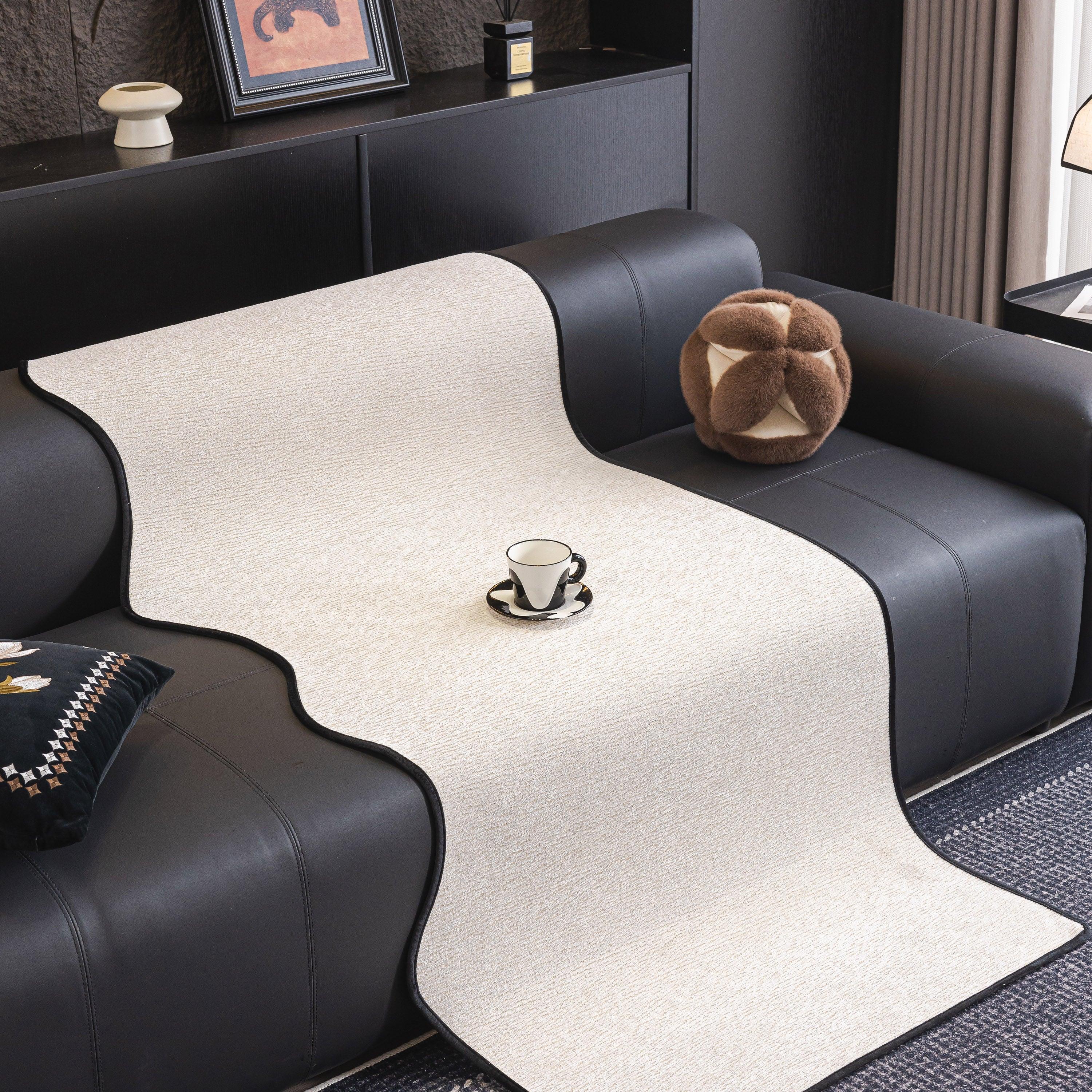 Chenille Couch Cover with Scalloped Edge, Non-Slip Modular Slipcover Sectional - TaroTextile