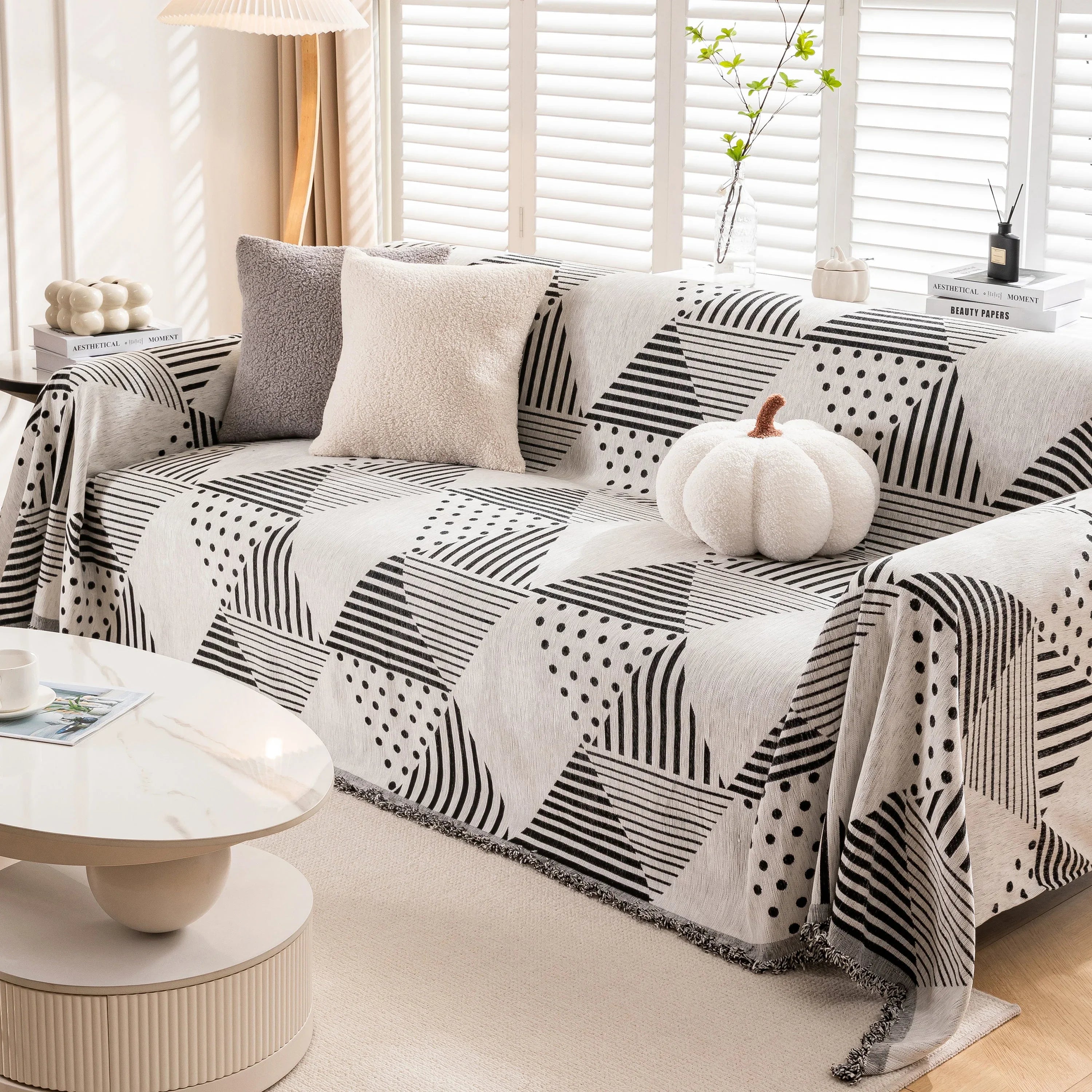 Chenille Geometric Patterned Sofa Throw, Couch Covers for Sectionals for Pets, Throw Cover for Couch - TaroTextile