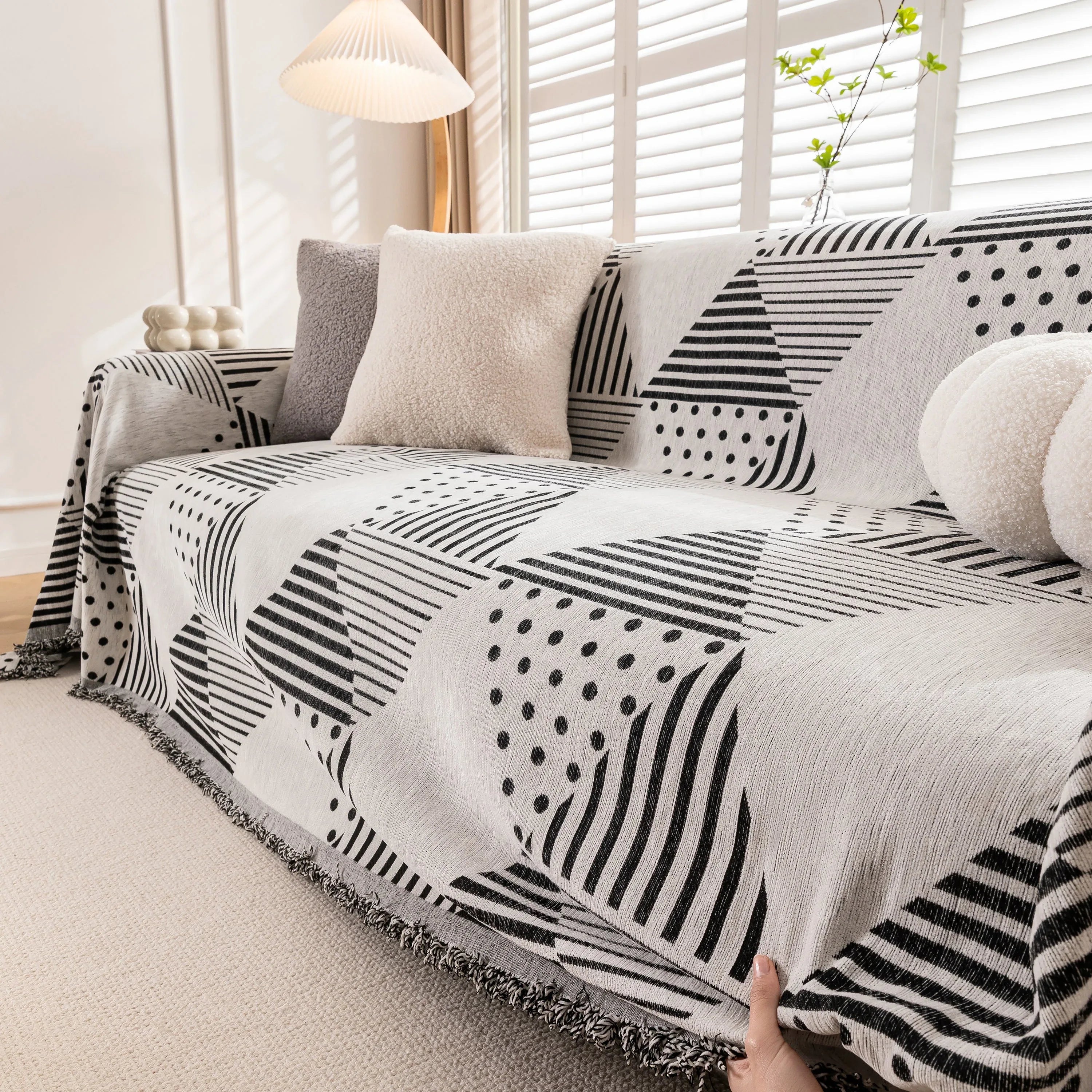 Chenille Geometric Patterned Sofa Throw, Couch Covers for Sectionals for Pets, Throw Cover for Couch - TaroTextile