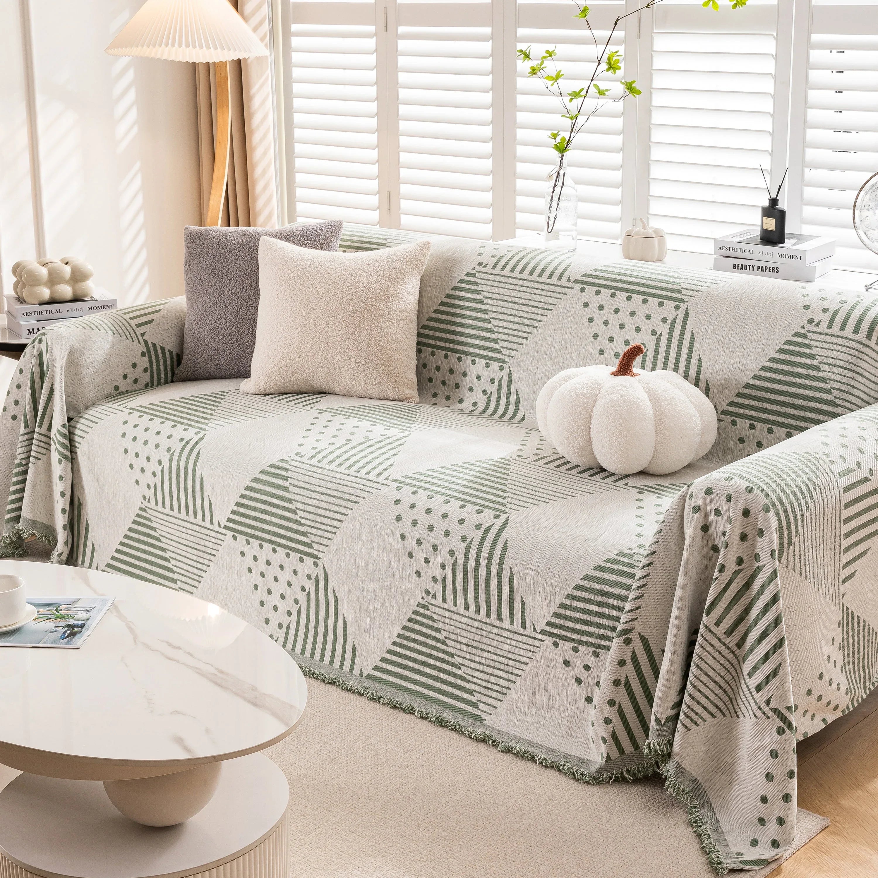 Chenille Geometric Patterned Sofa Throw, Couch Covers for Sectionals for Pets, Throw Cover for Couch - TaroTextile