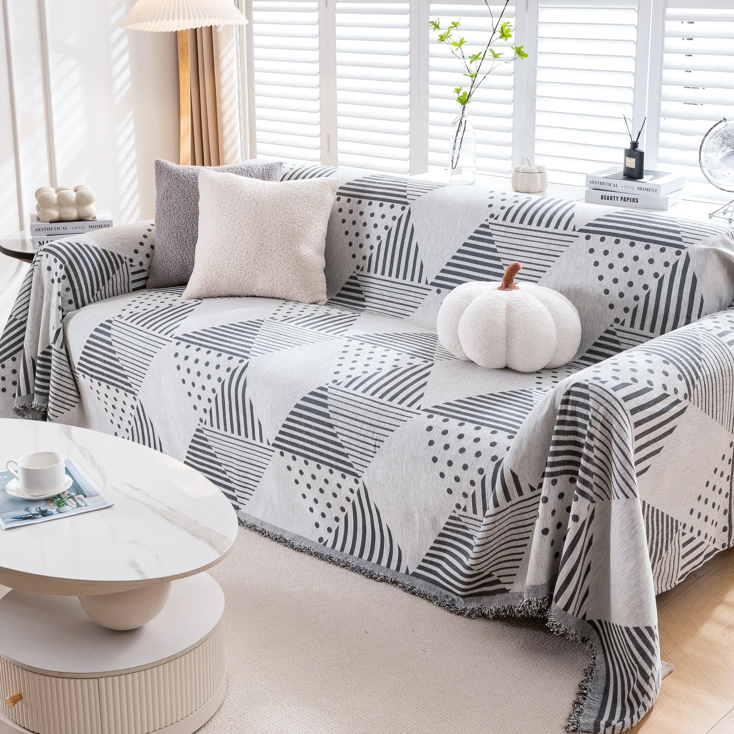 Chenille Geometric Patterned Sofa Throw, Couch Covers for Sectionals for Pets, Throw Cover for Couch - TaroTextile