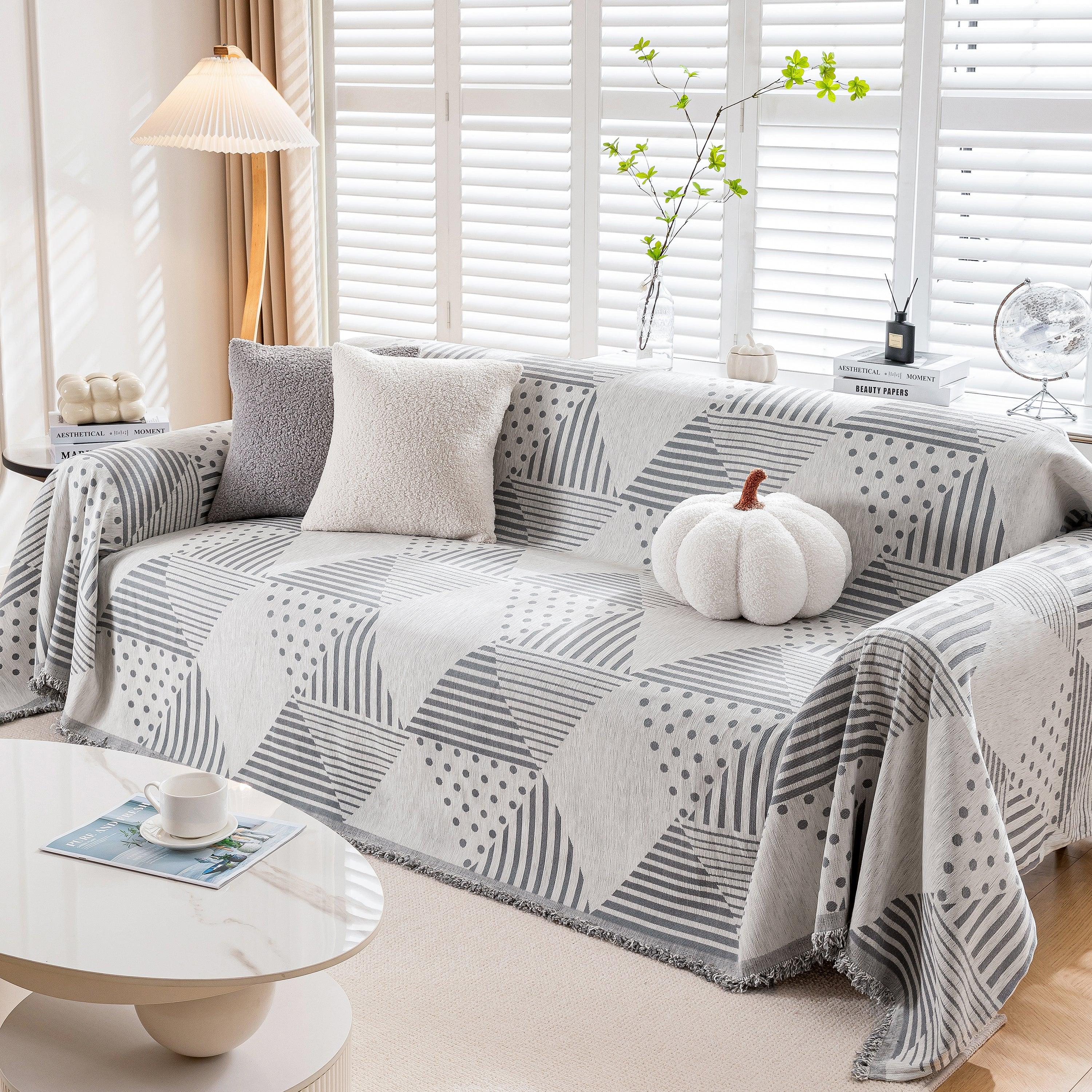 Chenille Geometric Patterned Sofa Throw, Couch Covers for Sectionals for Pets, Throw Cover for Couch - TaroTextile