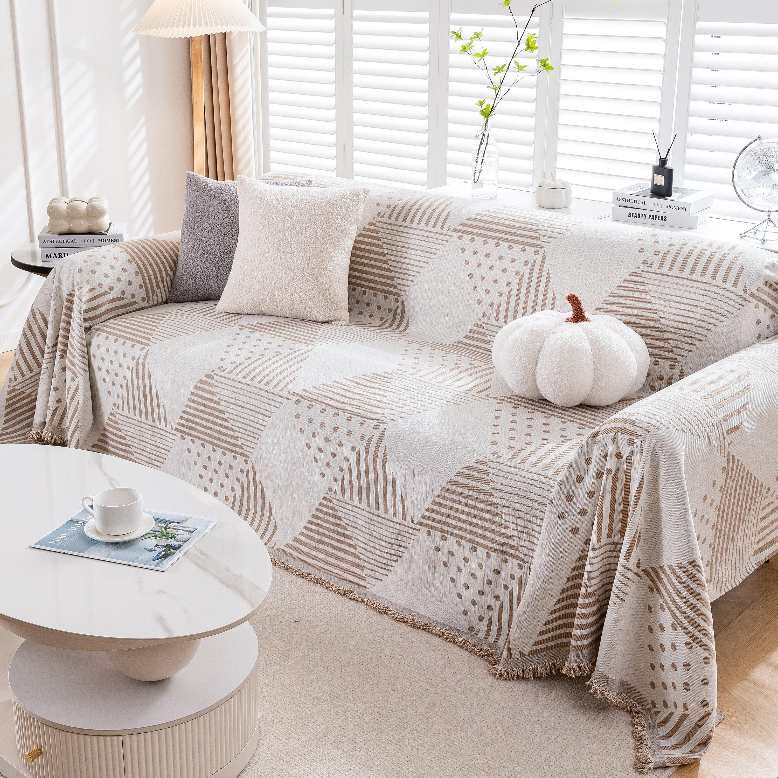 Chenille Geometric Patterned Sofa Throw, Couch Covers for Sectionals for Pets, Throw Cover for Couch - TaroTextile