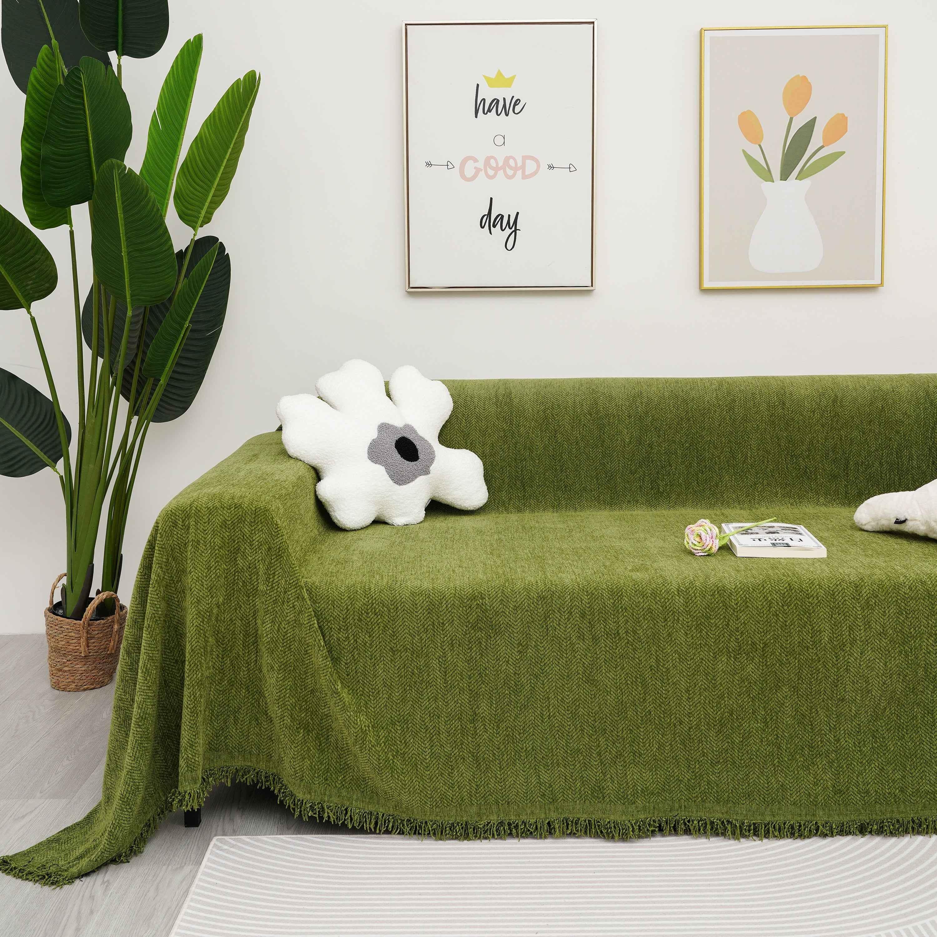 Chenille Herringbone Couch Cover Blanket, Sectional with Washable Covers, Furniture Covers for Sofas - TaroTextile