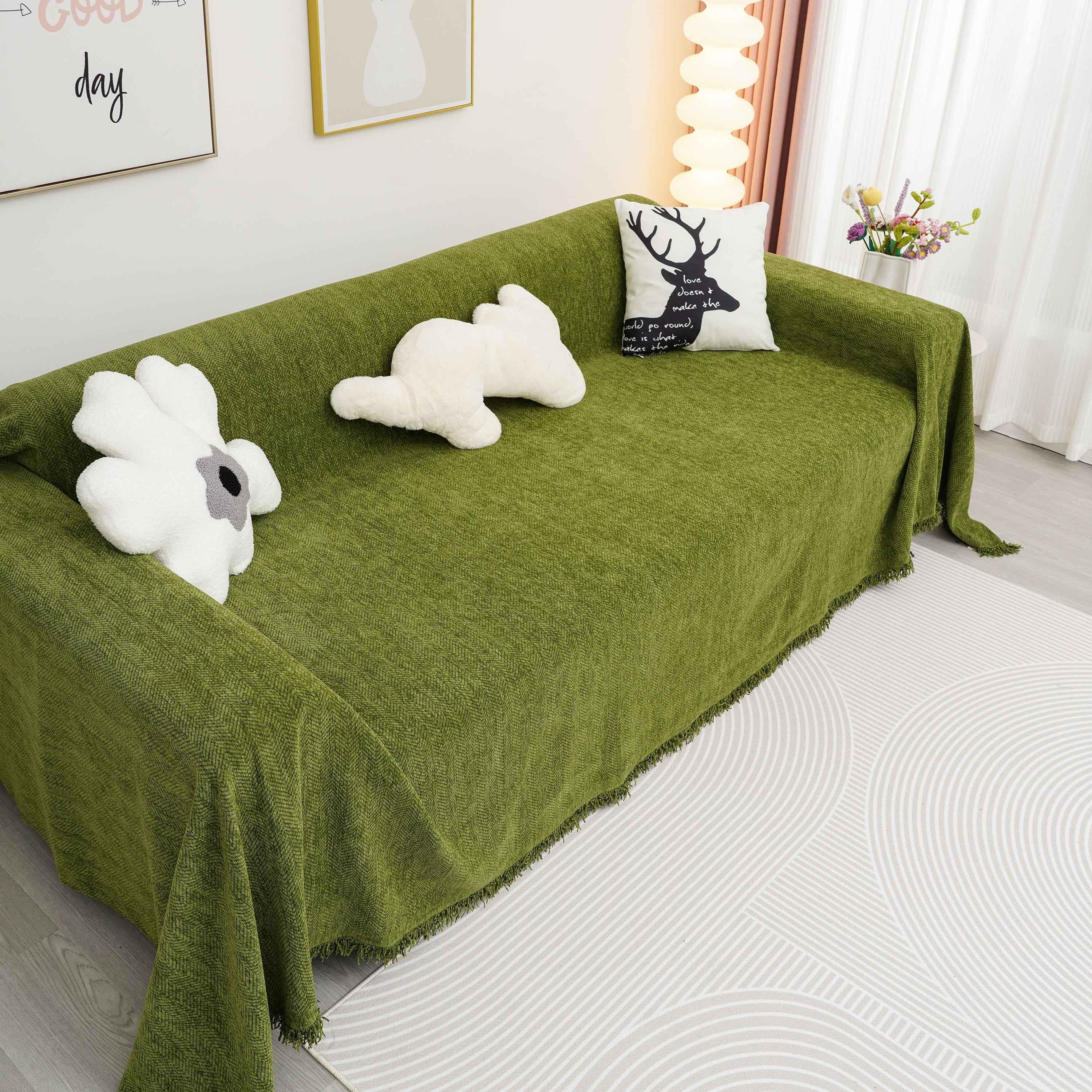 Chenille Herringbone Couch Cover Blanket, Sectional with Washable Covers, Furniture Covers for Sofas - TaroTextile