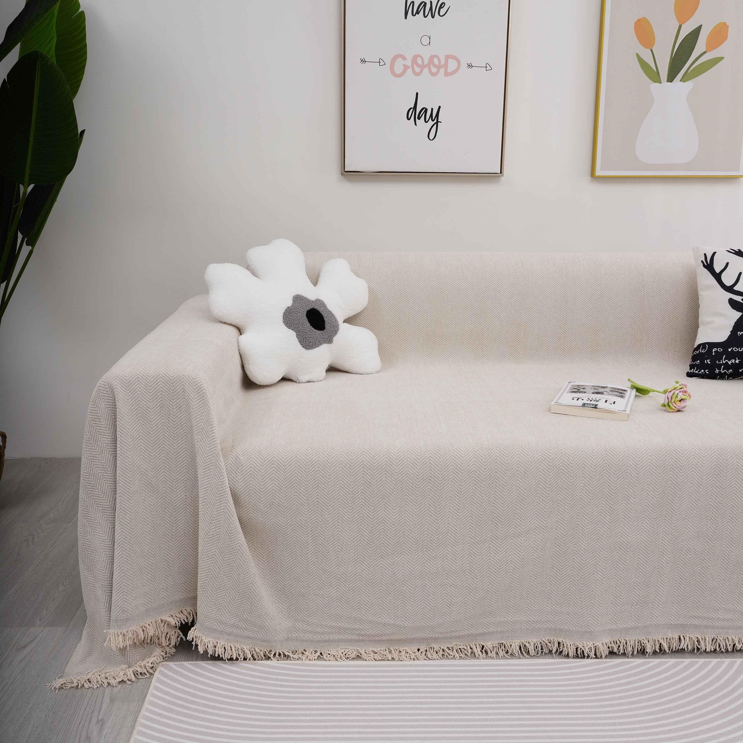 Chenille Herringbone Couch Cover Blanket, Sectional with Washable Covers, Furniture Covers for Sofas - TaroTextile