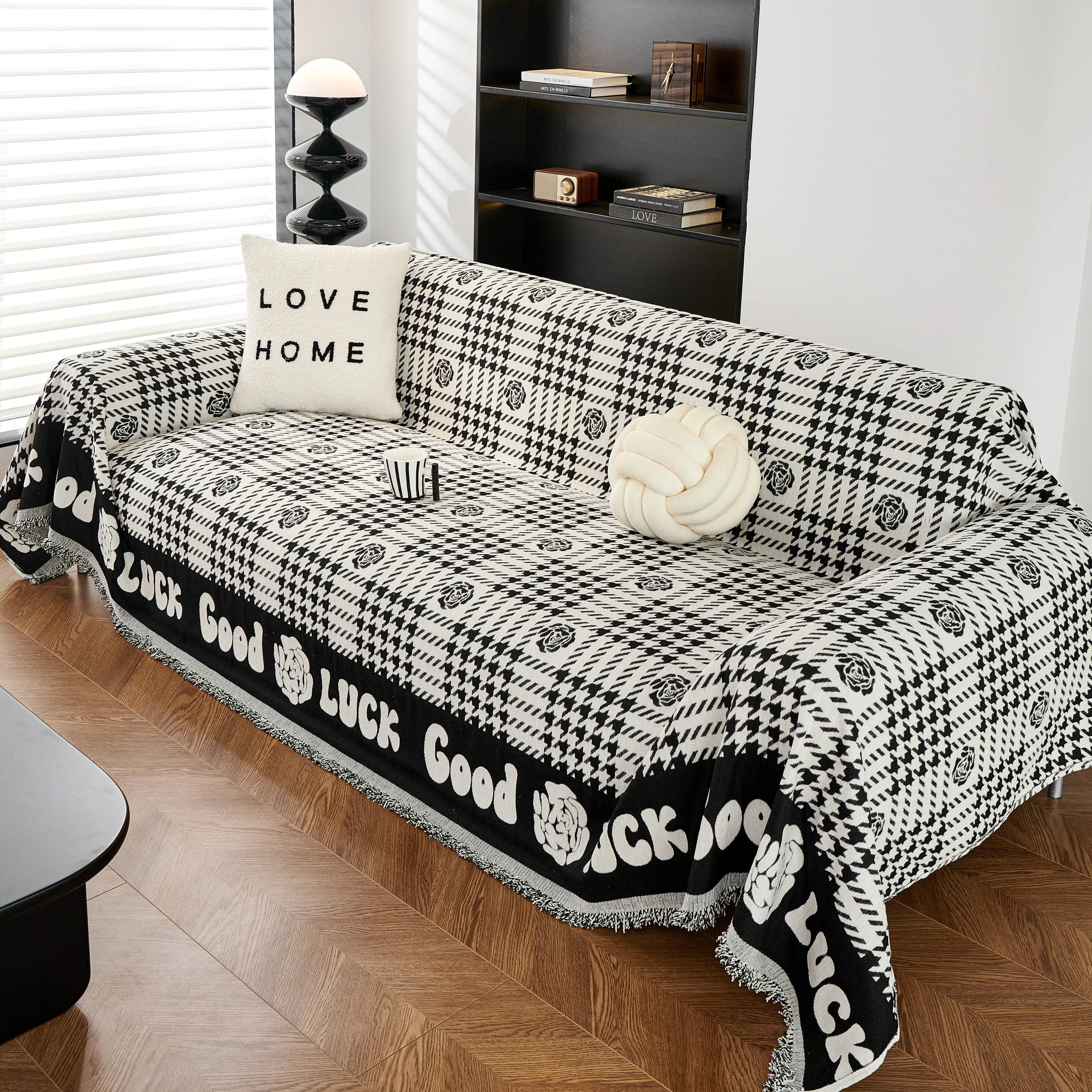 Chenille Houndstooth Sofa Throw Cover, Scratch Proof Cozy Throw Blankets for Couch - TaroTextile