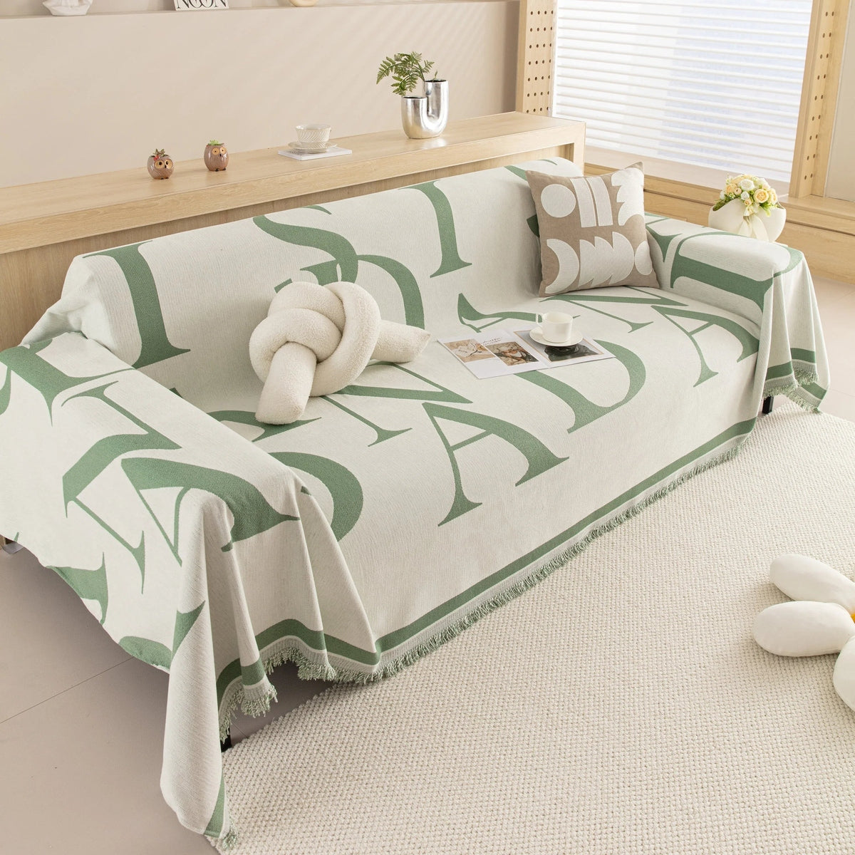 Chenille Jacquard Alphabet Sofa Blanket Cover, L Shape Sofa Cover, Reversible Couch Covers for Dogs - TaroTextile