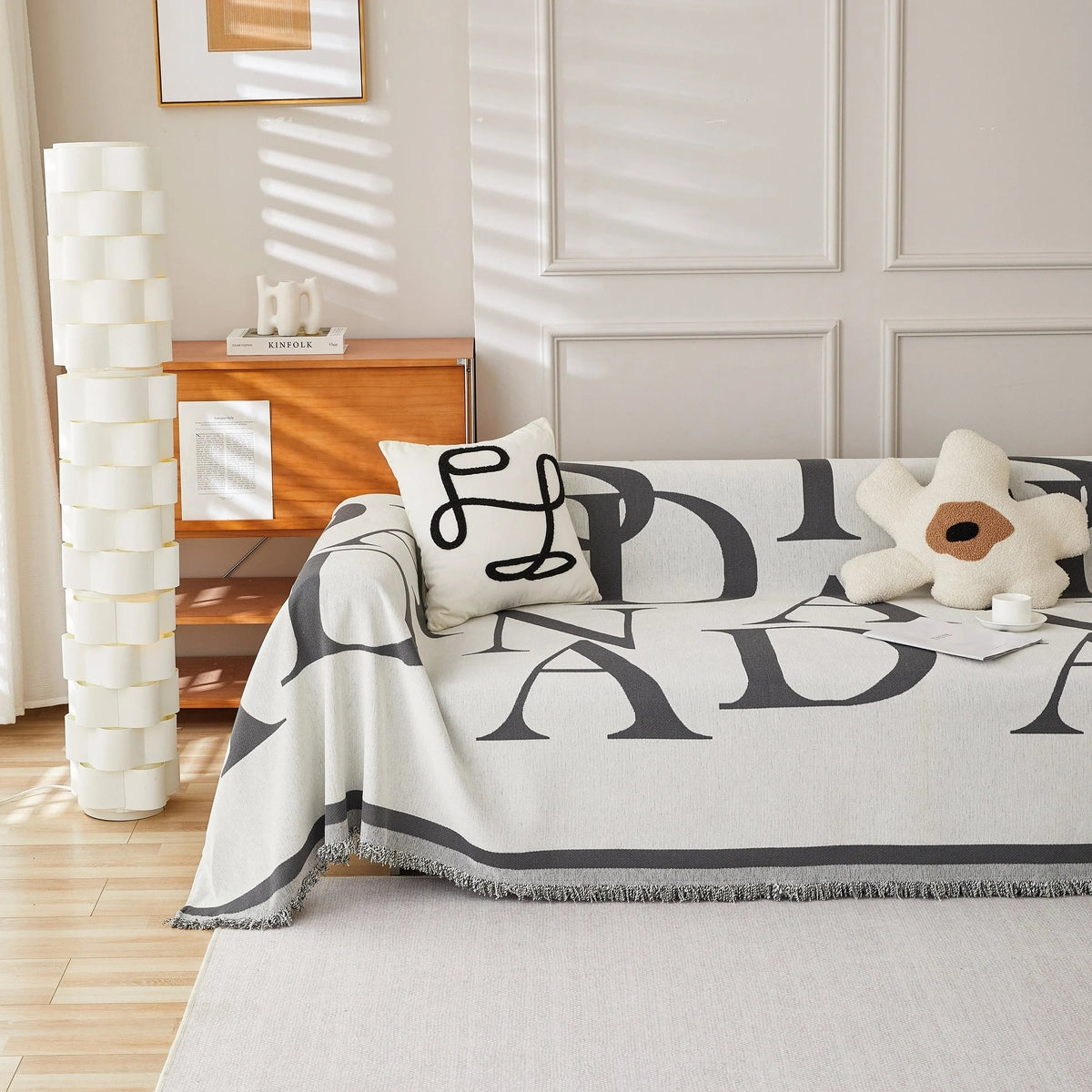 Chenille Jacquard Alphabet Sofa Blanket Cover, L Shape Sofa Cover, Reversible Couch Covers for Dogs - TaroTextile