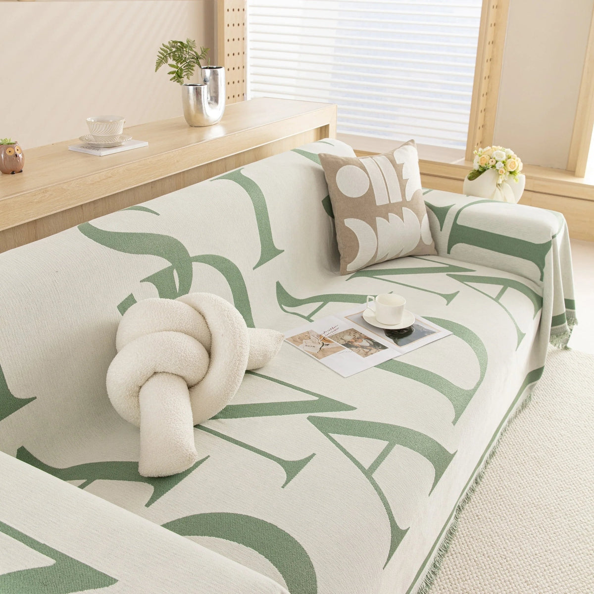 Chenille Jacquard Alphabet Sofa Blanket Cover, L Shape Sofa Cover, Reversible Couch Covers for Dogs - TaroTextile