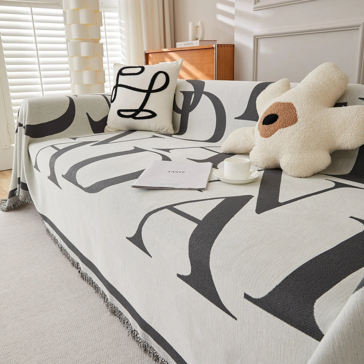 Chenille Jacquard Alphabet Sofa Blanket Cover, L Shape Sofa Cover, Reversible Couch Covers for Dogs - TaroTextile