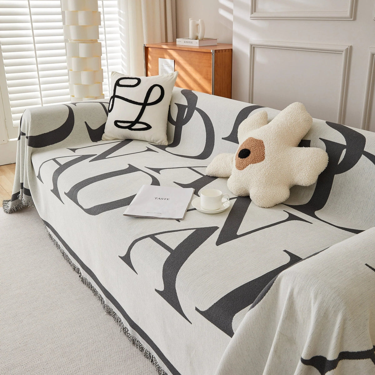 Chenille Jacquard Alphabet Sofa Blanket Cover, L Shape Sofa Cover, Reversible Couch Covers for Dogs - TaroTextile