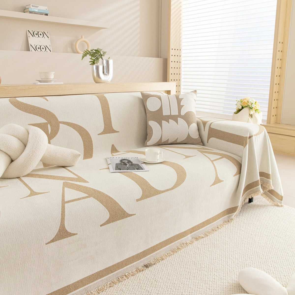 Chenille Jacquard Alphabet Sofa Blanket Cover, L Shape Sofa Cover, Reversible Couch Covers for Dogs - TaroTextile