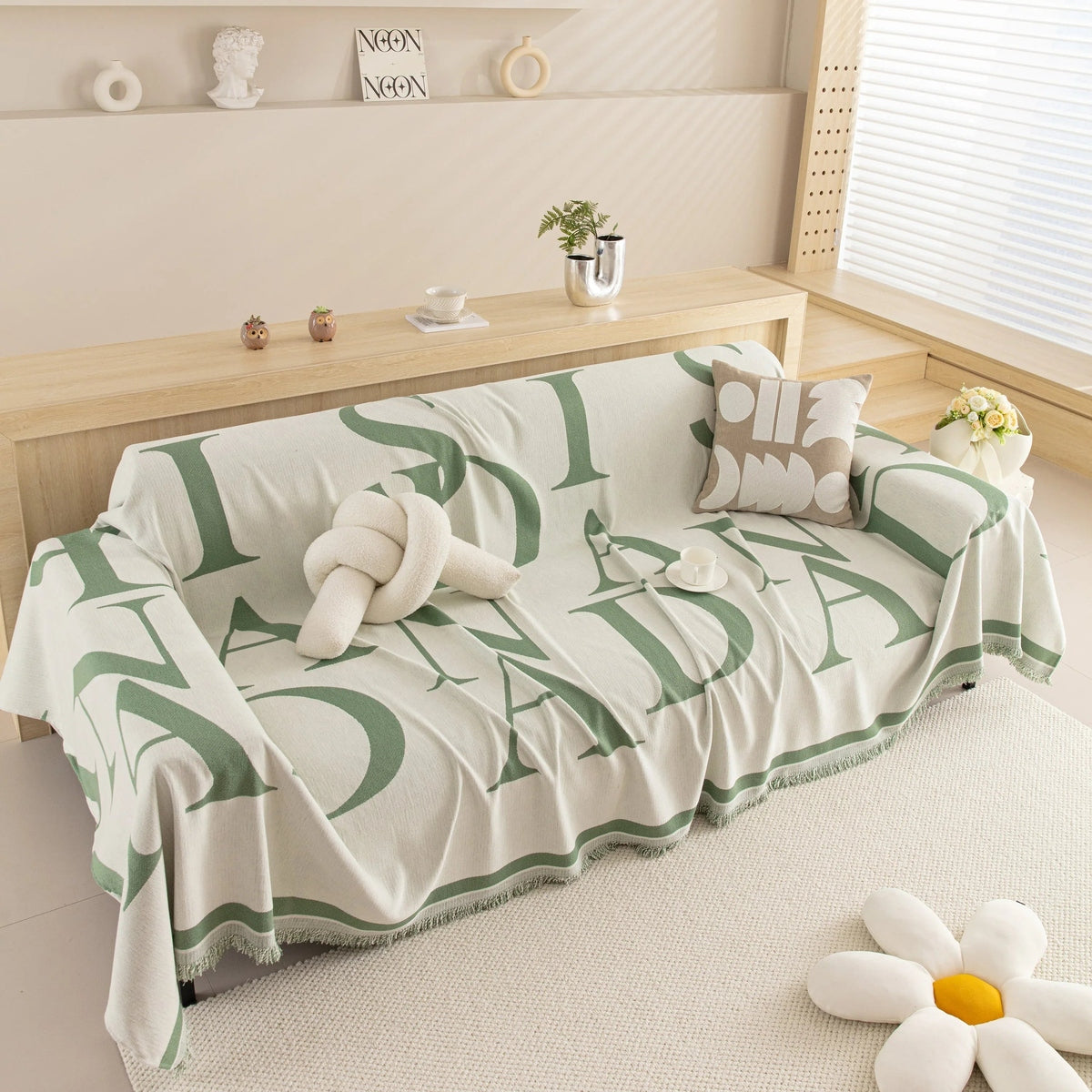 Chenille Jacquard Alphabet Sofa Blanket Cover, L Shape Sofa Cover, Reversible Couch Covers for Dogs - TaroTextile