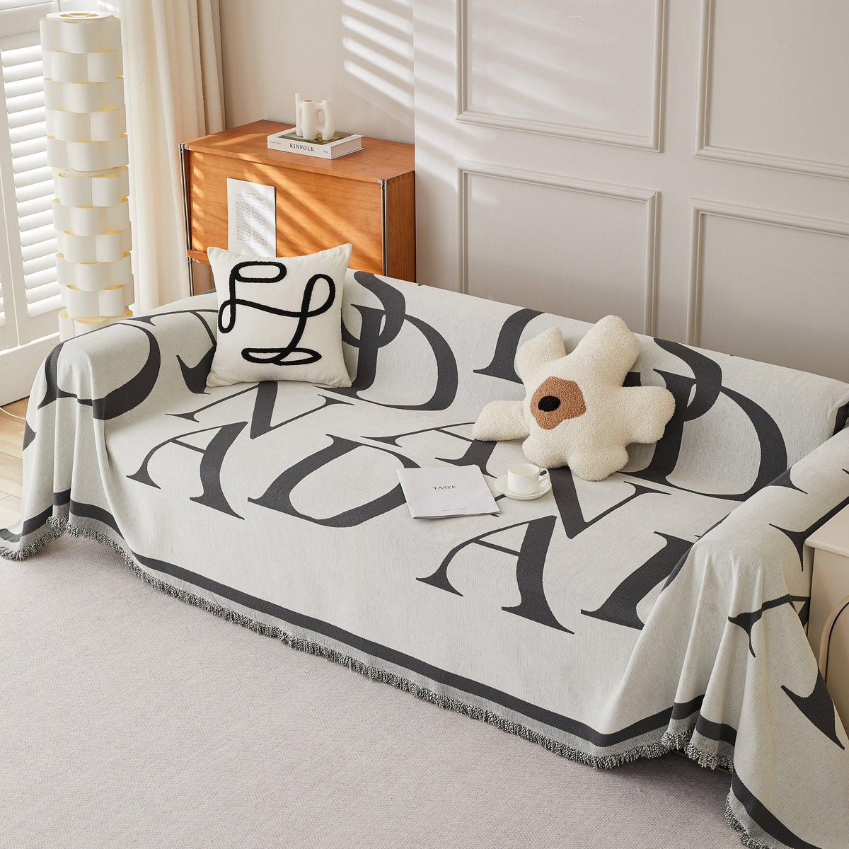 Chenille Jacquard Alphabet Sofa Blanket Cover, L Shape Sofa Cover, Reversible Couch Covers for Dogs - TaroTextile