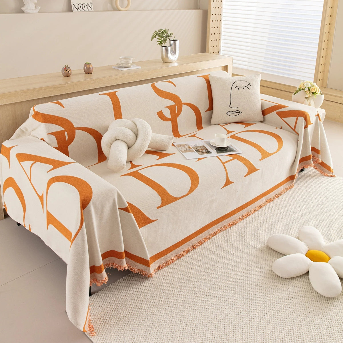 Chenille Jacquard Alphabet Sofa Blanket Cover, L Shape Sofa Cover, Reversible Couch Covers for Dogs - TaroTextile