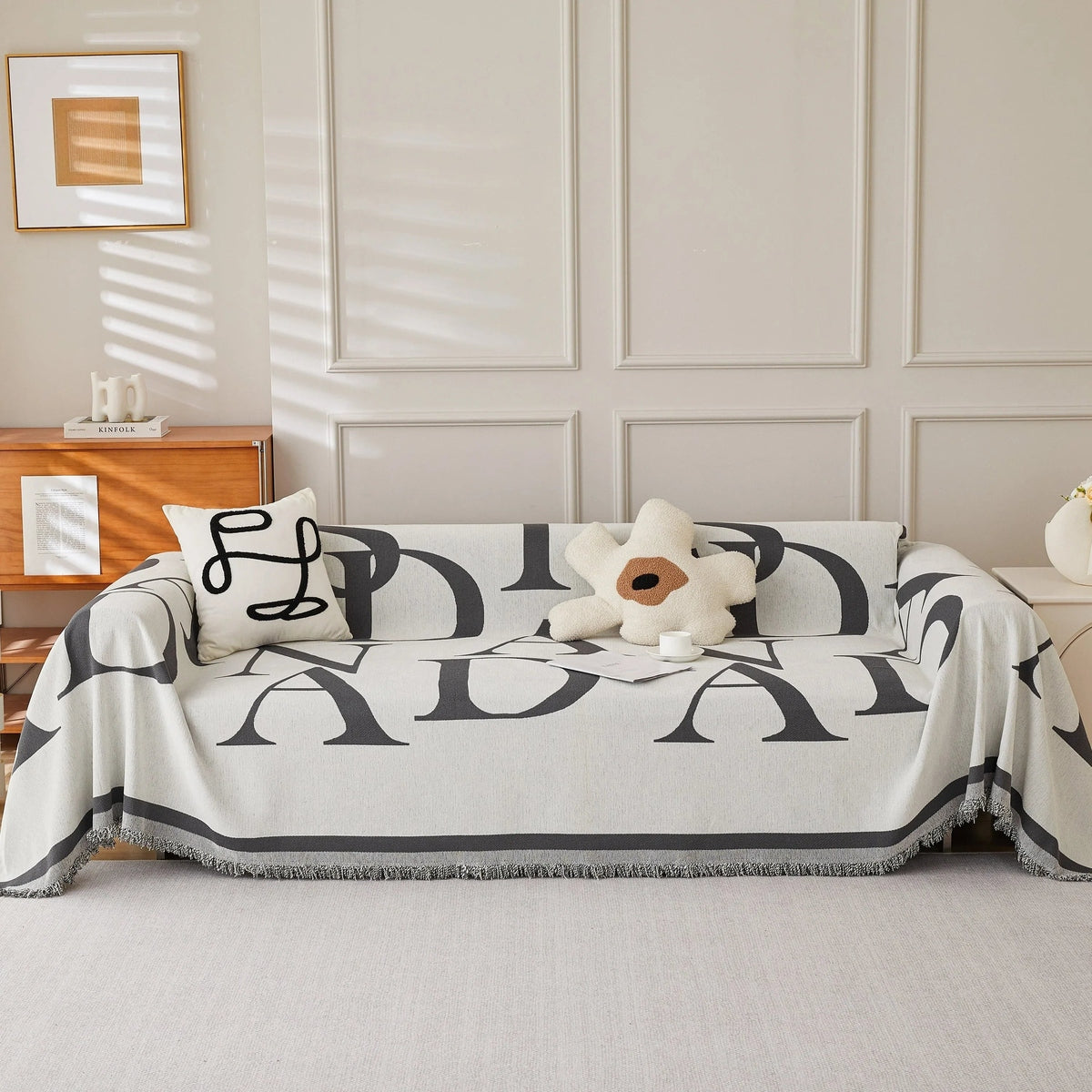 Chenille Jacquard Alphabet Sofa Blanket Cover, L Shape Sofa Cover, Reversible Couch Covers for Dogs - TaroTextile