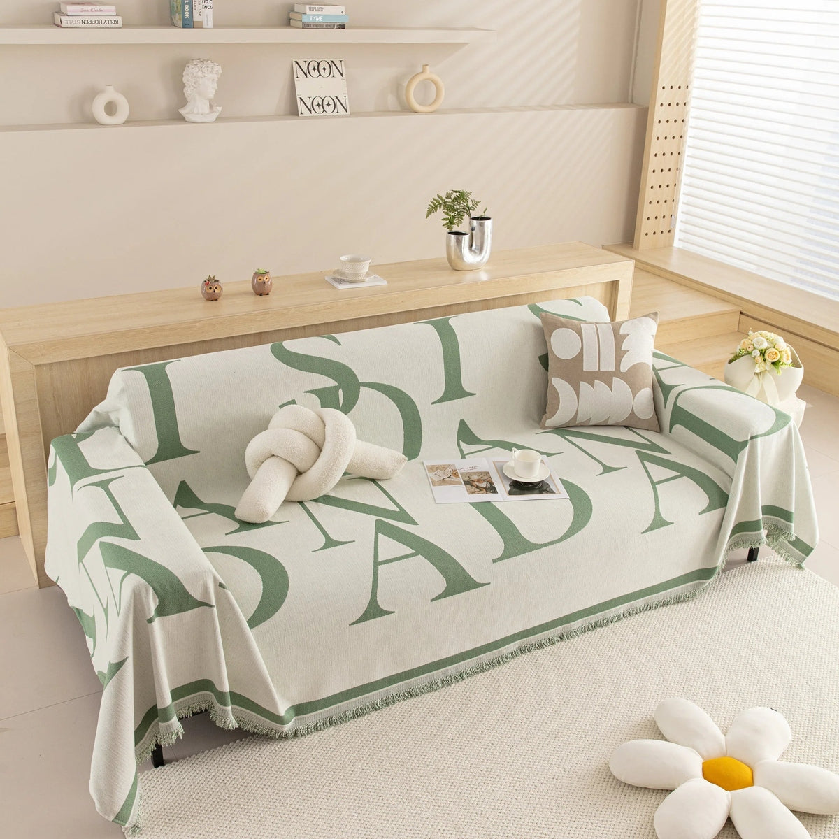 Chenille Jacquard Alphabet Sofa Blanket Cover, L Shape Sofa Cover, Reversible Couch Covers for Dogs - TaroTextile