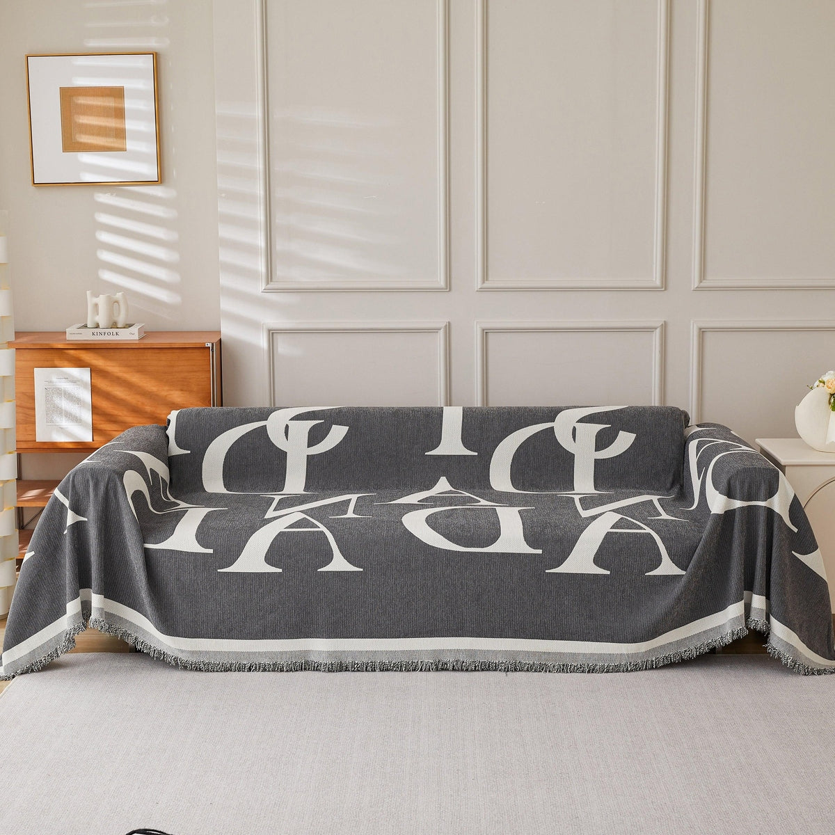 Chenille Jacquard Alphabet Sofa Blanket Cover, L Shape Sofa Cover, Reversible Couch Covers for Dogs - TaroTextile