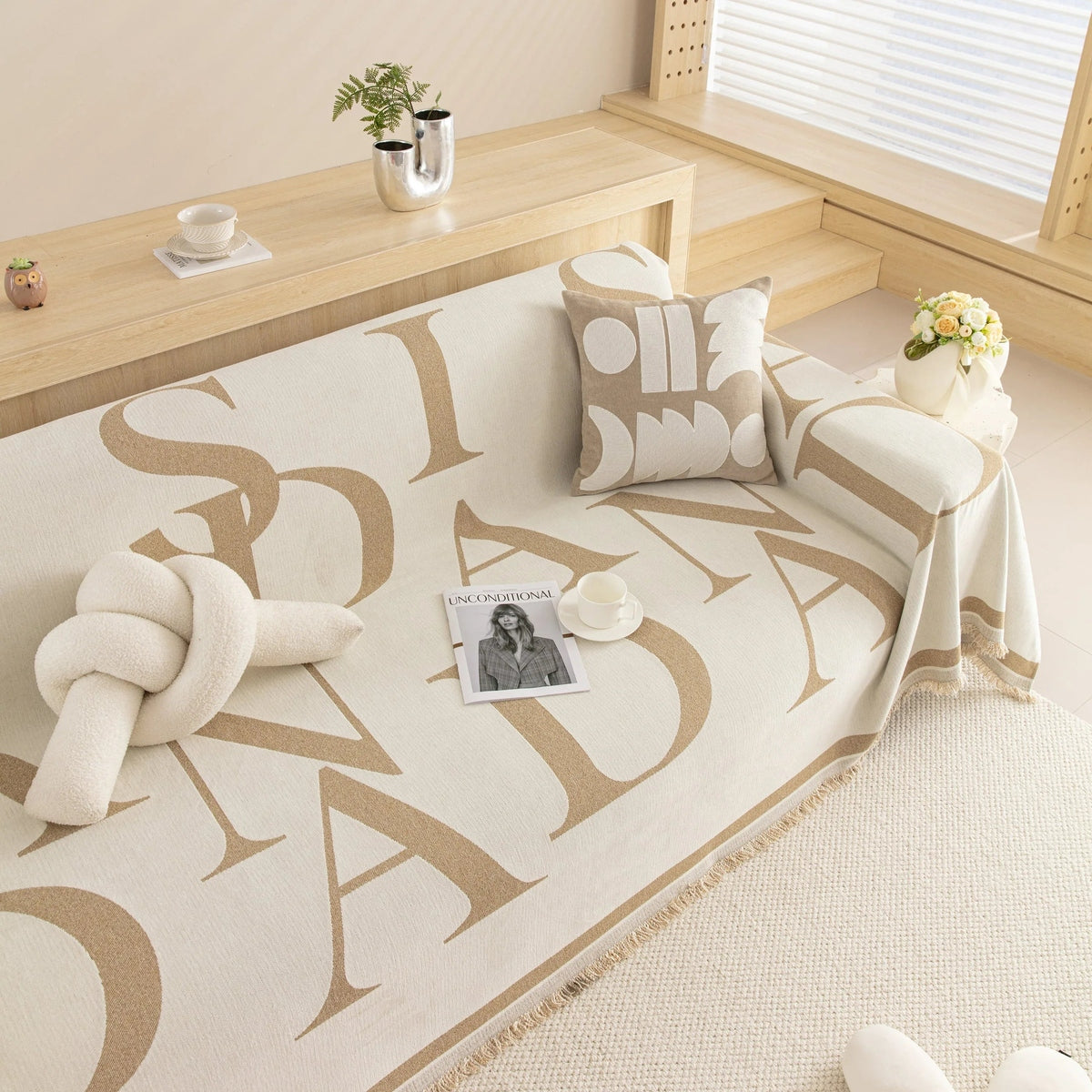 Chenille Jacquard Alphabet Sofa Blanket Cover, L Shape Sofa Cover, Reversible Couch Covers for Dogs - TaroTextile