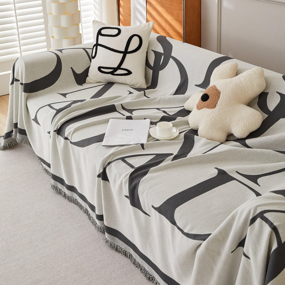 Chenille Jacquard Alphabet Sofa Blanket Cover, L Shape Sofa Cover, Reversible Couch Covers for Dogs - TaroTextile