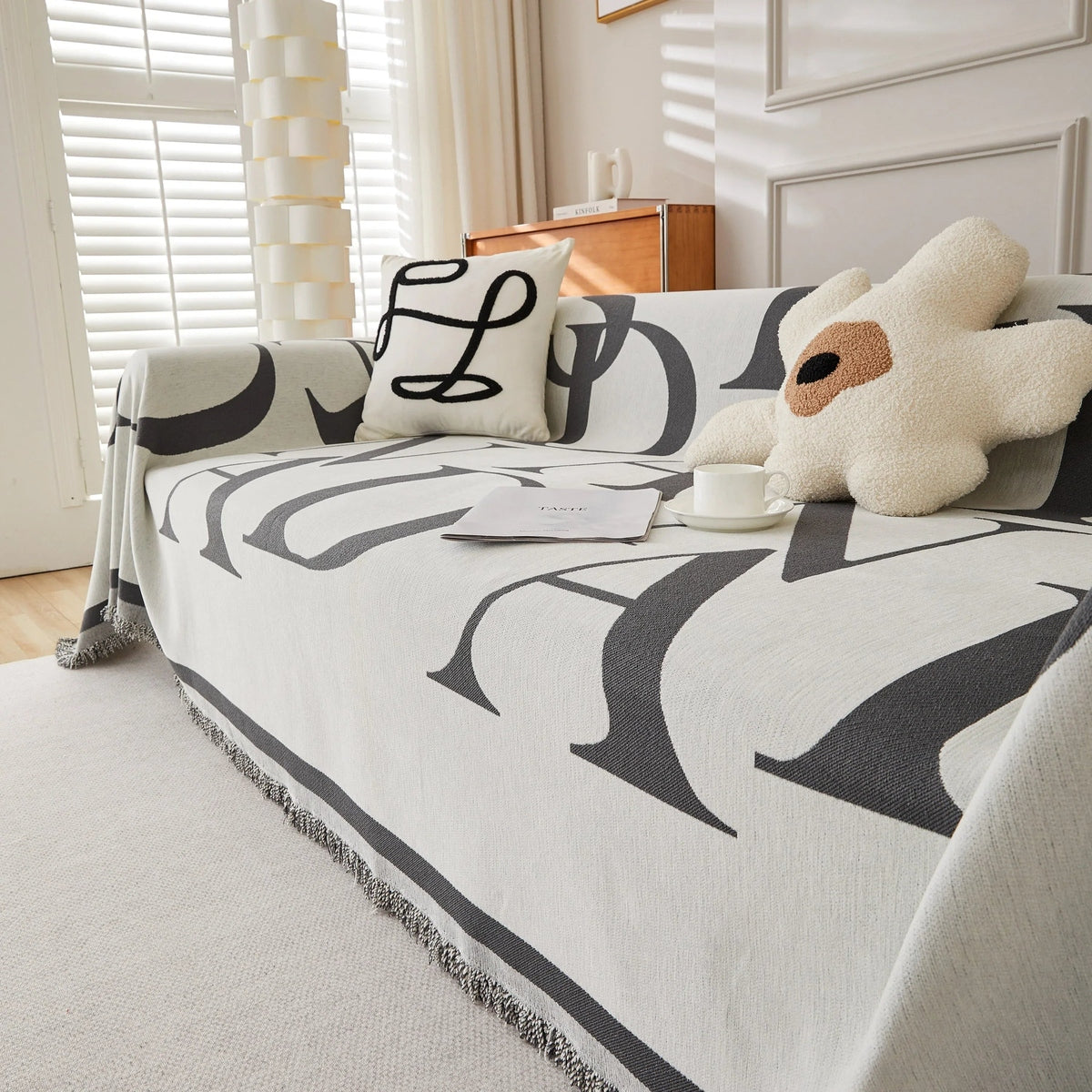 Chenille Jacquard Alphabet Sofa Blanket Cover, L Shape Sofa Cover, Reversible Couch Covers for Dogs - TaroTextile